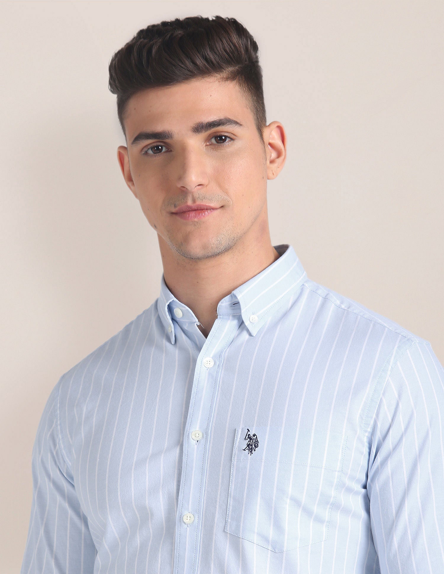 Cotton Stretch Tailored Fit Shirt Blue - U.S. Polo Assn. India | Large