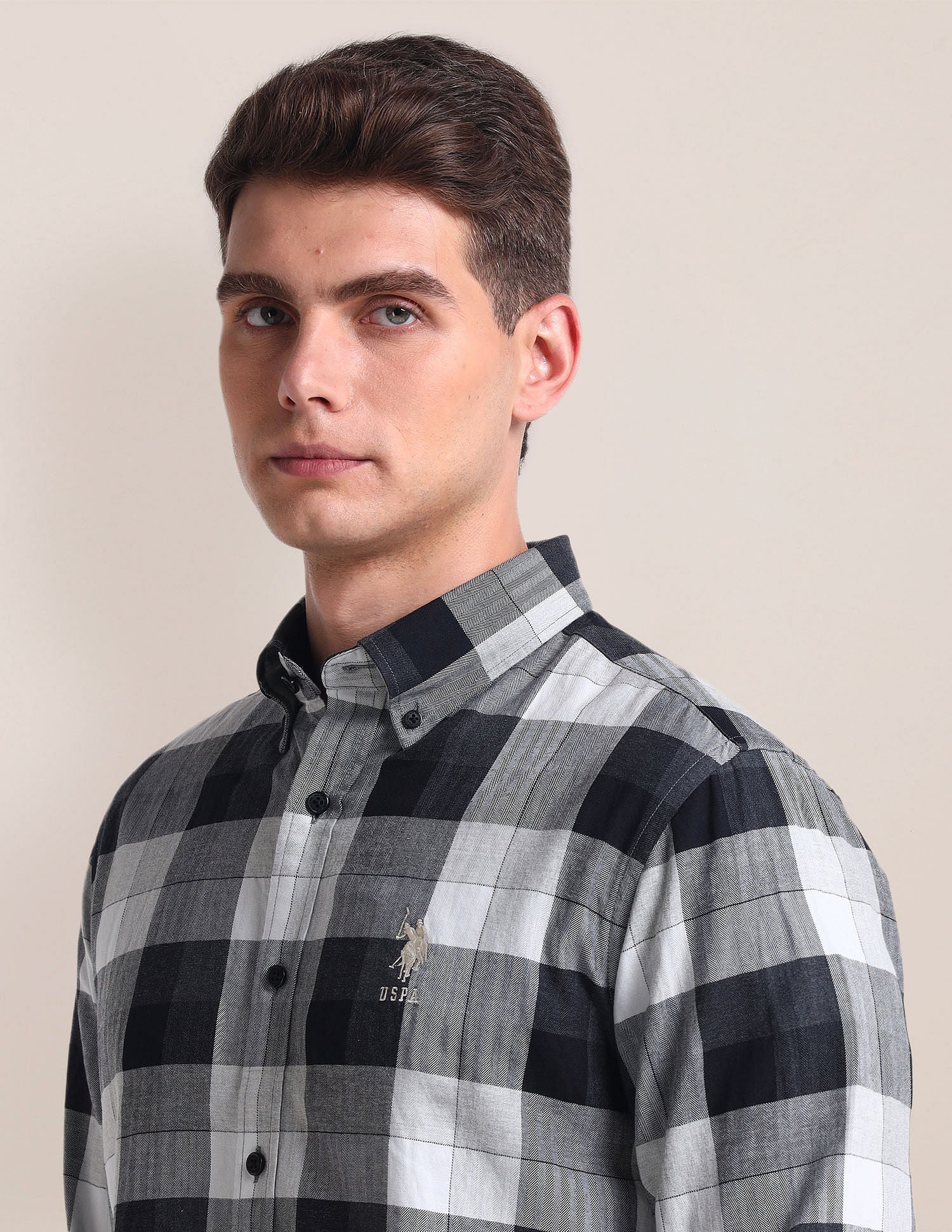 Herringbone Cotton Shirt Grey - U.S. POLO ASSN. | Large