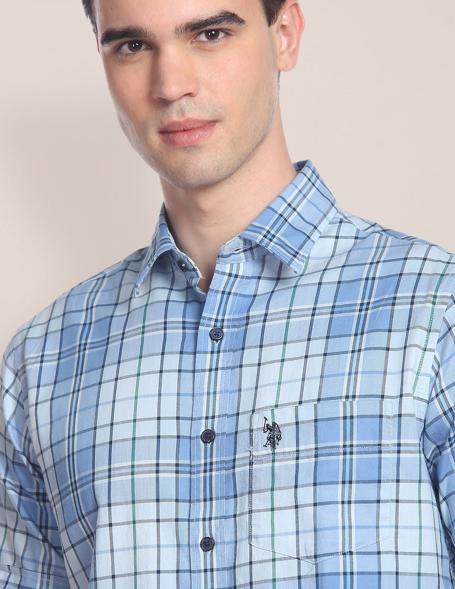 Plaid Check Twill Casual Shirt Blue - U.S. Polo Assn. India | Large