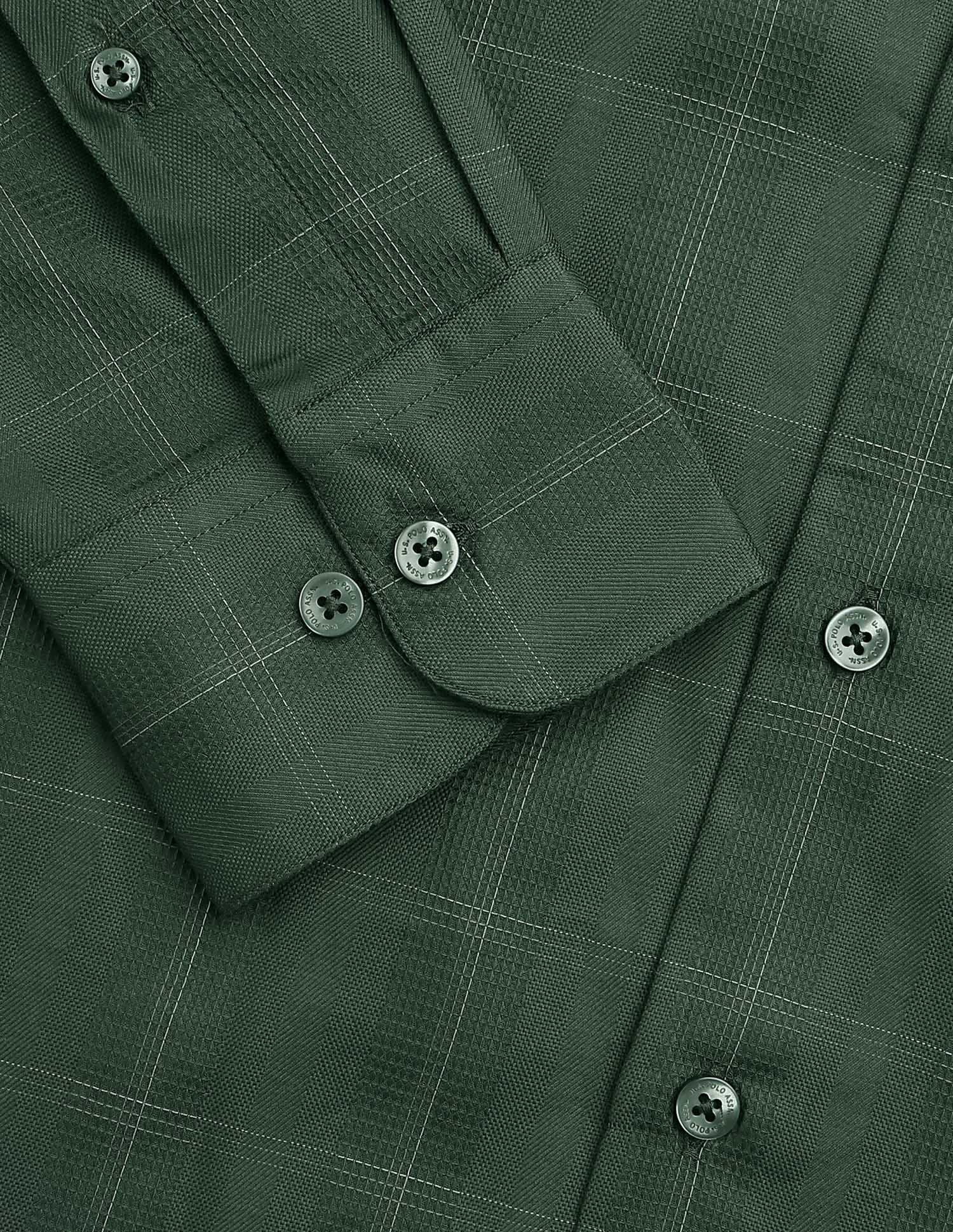 Textured With Grid Checked Dobby Shirt Green - U.S. POLO ASSN. | Large