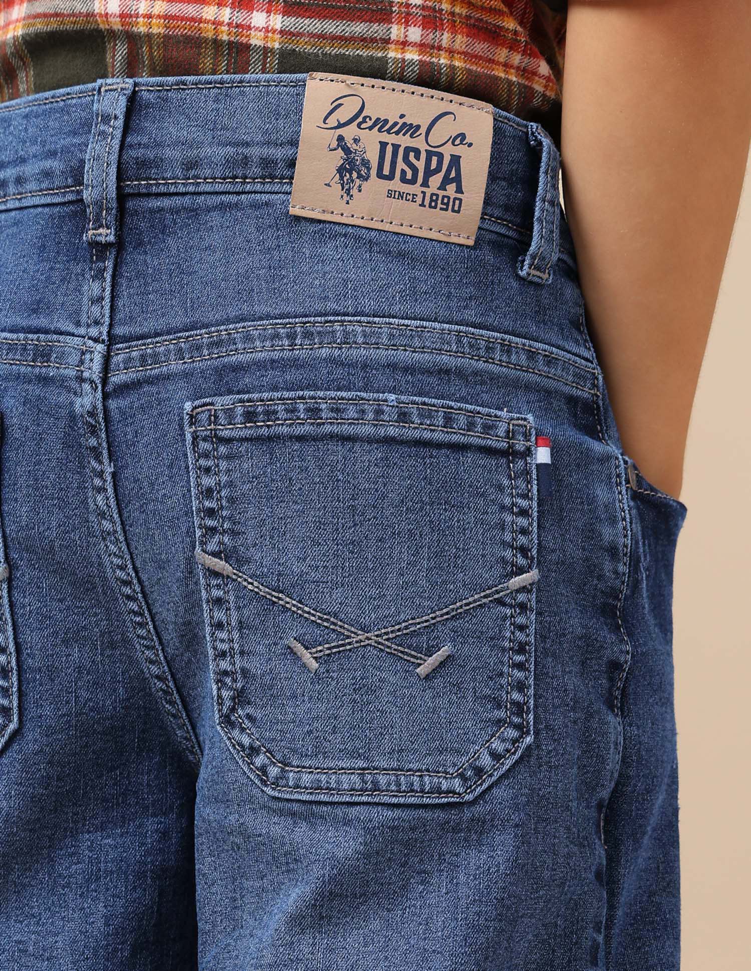 Boys Baggy Fit Lightly Distressed Jeans Mid Blue - U.S. POLO ASSN. | Large