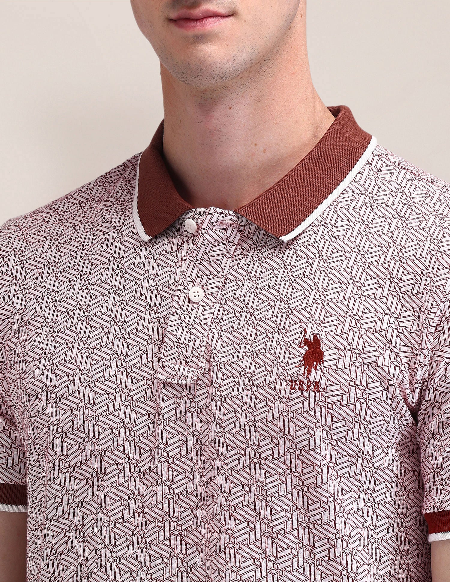 Slim Fit Geometric Polo Shirt Red - U.S. Polo Assn. India | Large