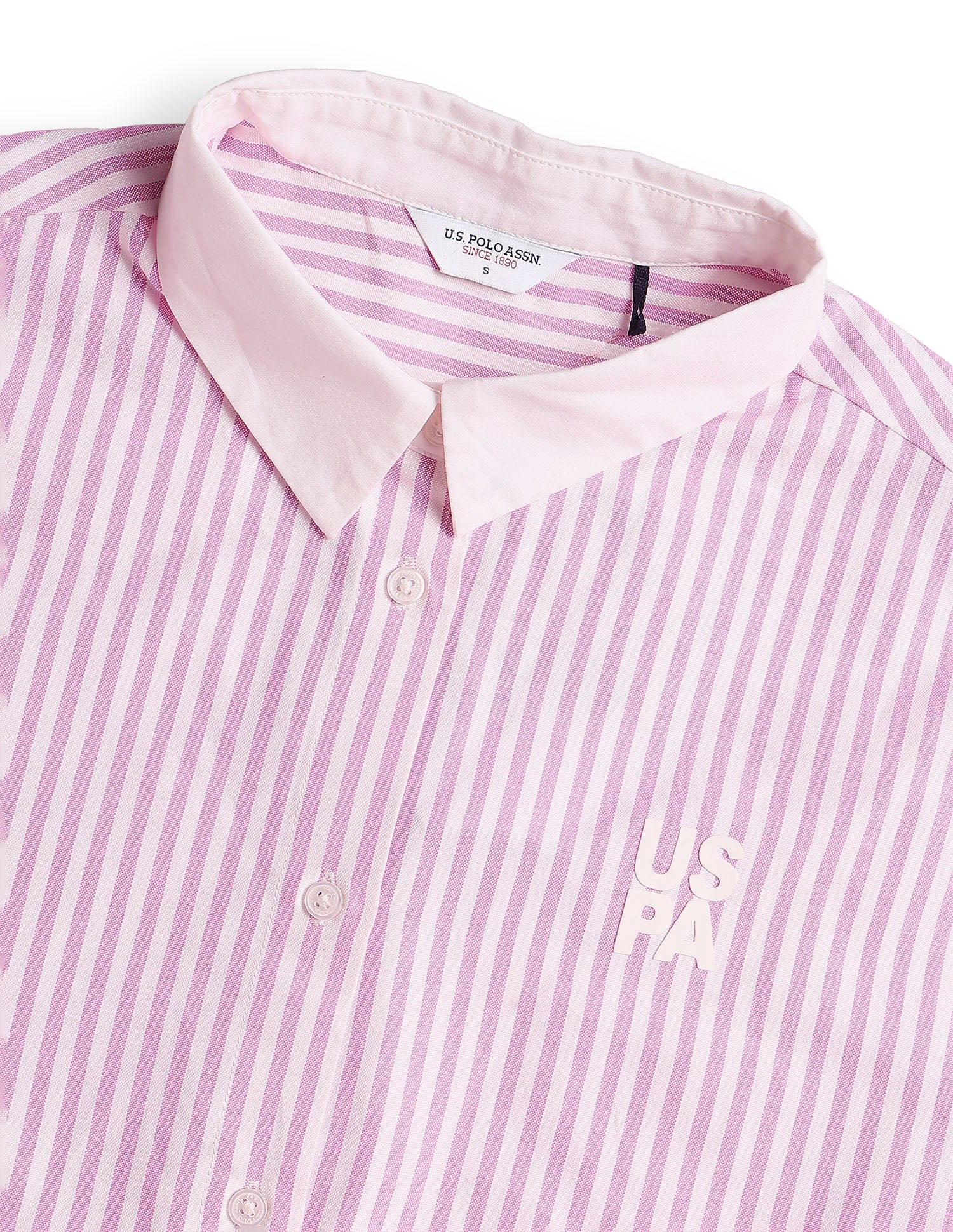 Vertical Striped Boxy Fit Shirt Light Pink - U.S. Polo Assn. India | Large