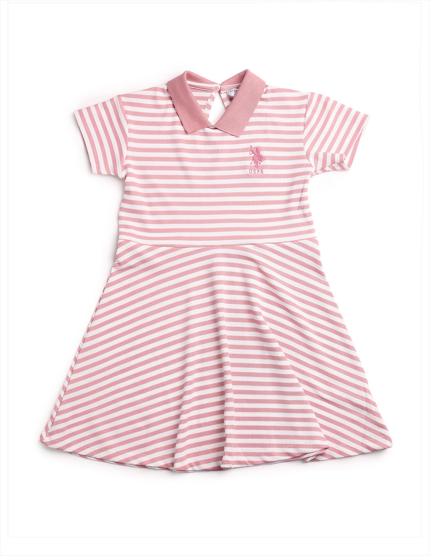 Girls Horizontal Striped Fit And Flare Dress Pink - U.S. POLO ASSN. | Large