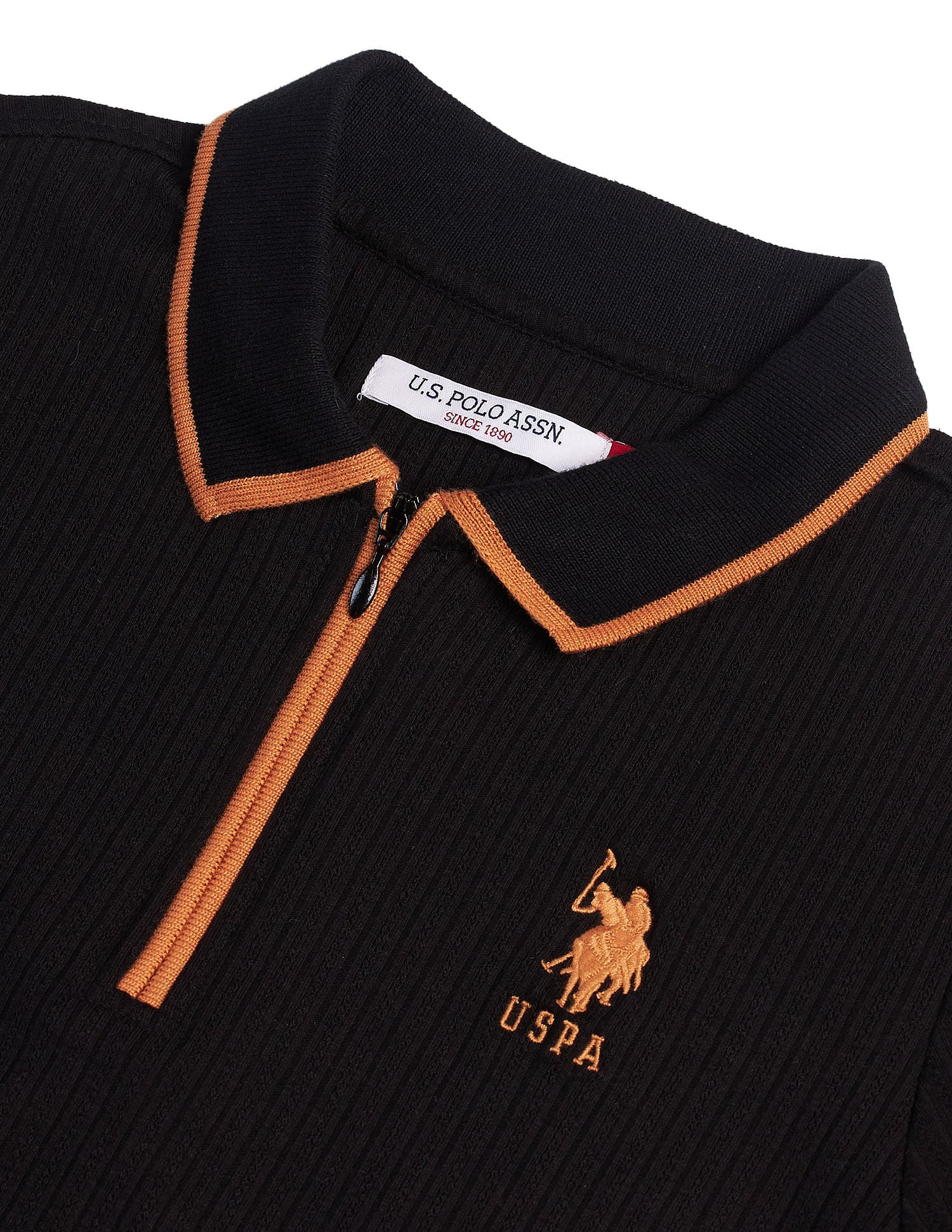 Zip Up Regular Polo Shirt Black - U.S. POLO ASSN. | Large