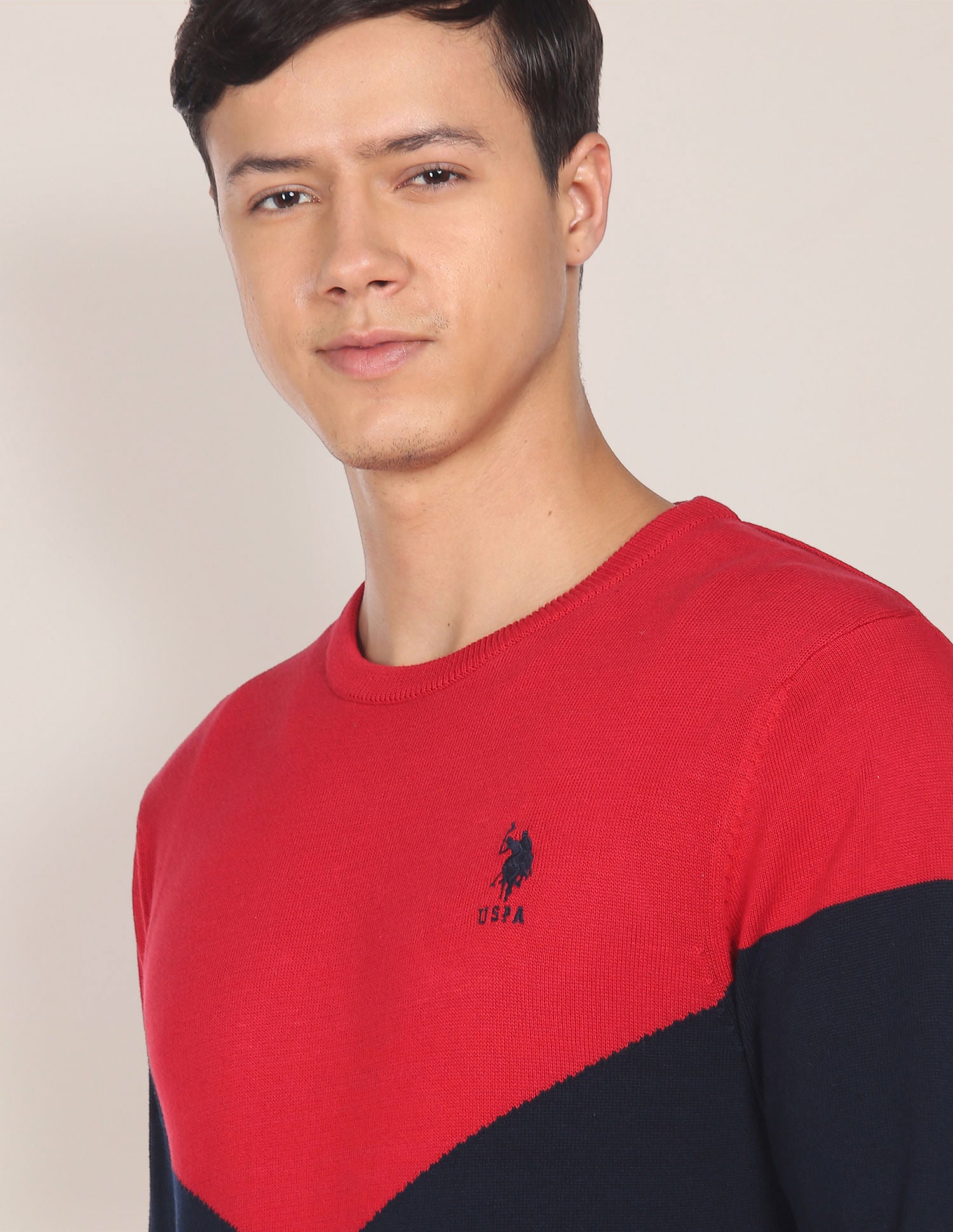 Crew Neck Colour Block Sweater Red - U.S. POLO ASSN. | Large