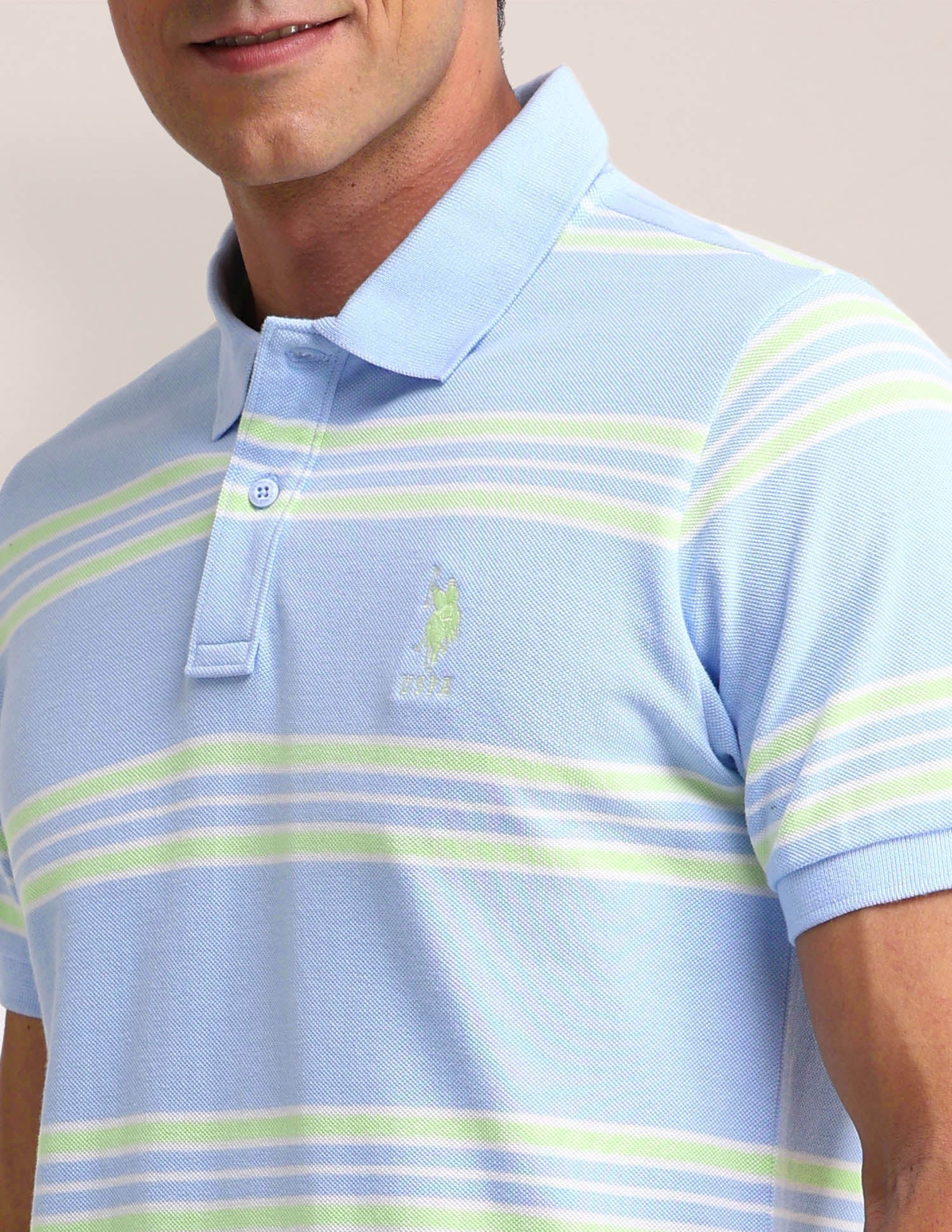 Horizontal Striped Cotton Polo Shirt Blue - U.S. Polo Assn. India | Large