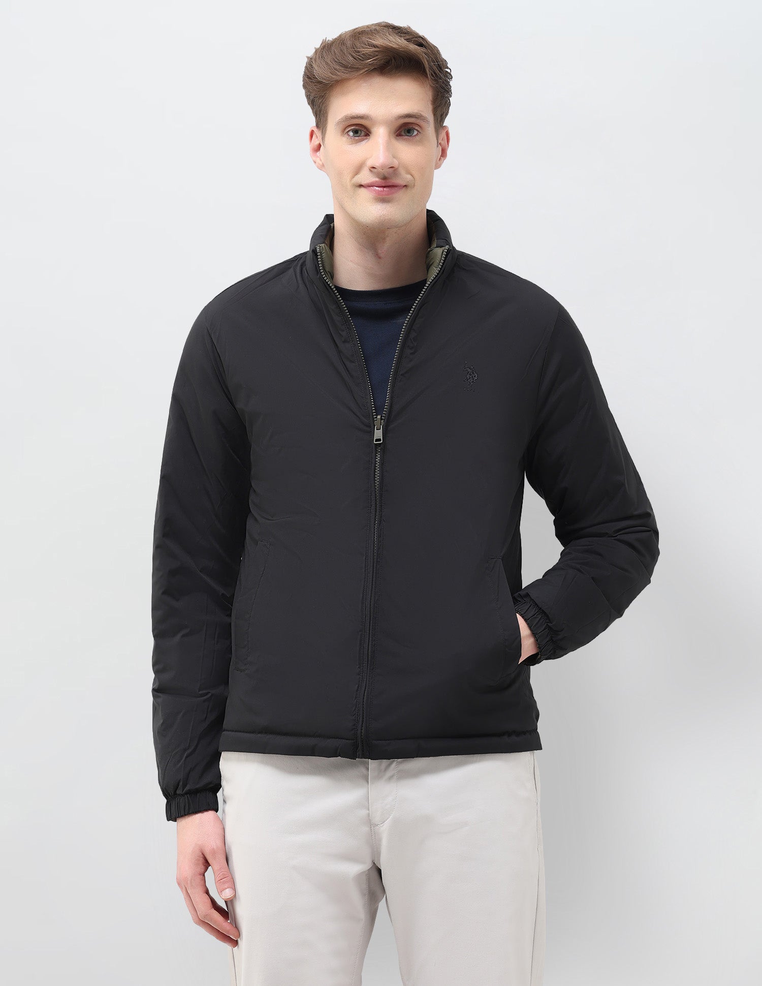 Regular Fit Solid Puffer Jacket Olive - U.S. Polo Assn. India | Large