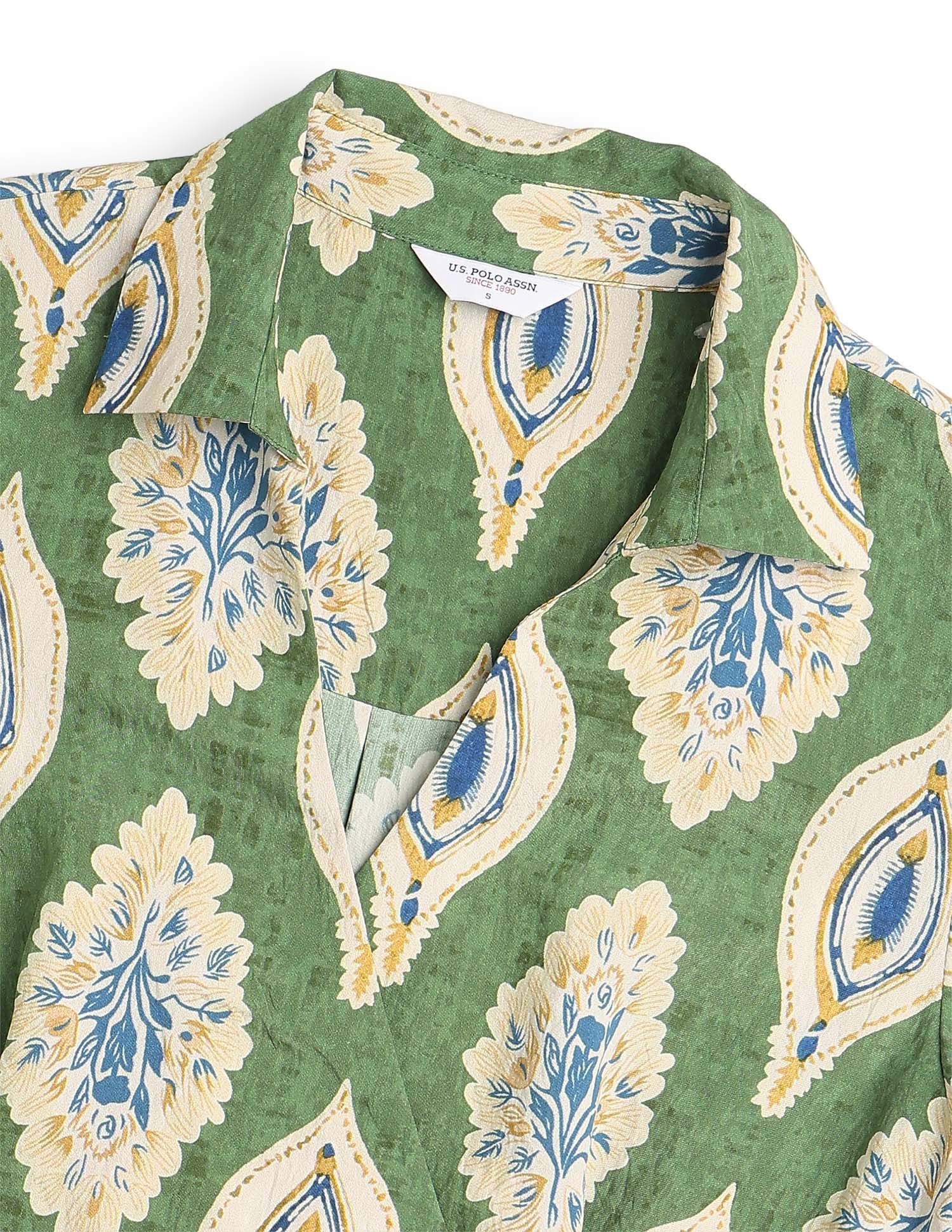 Printed Midi Wrap Dress Green - U.S. Polo Assn. India | Large