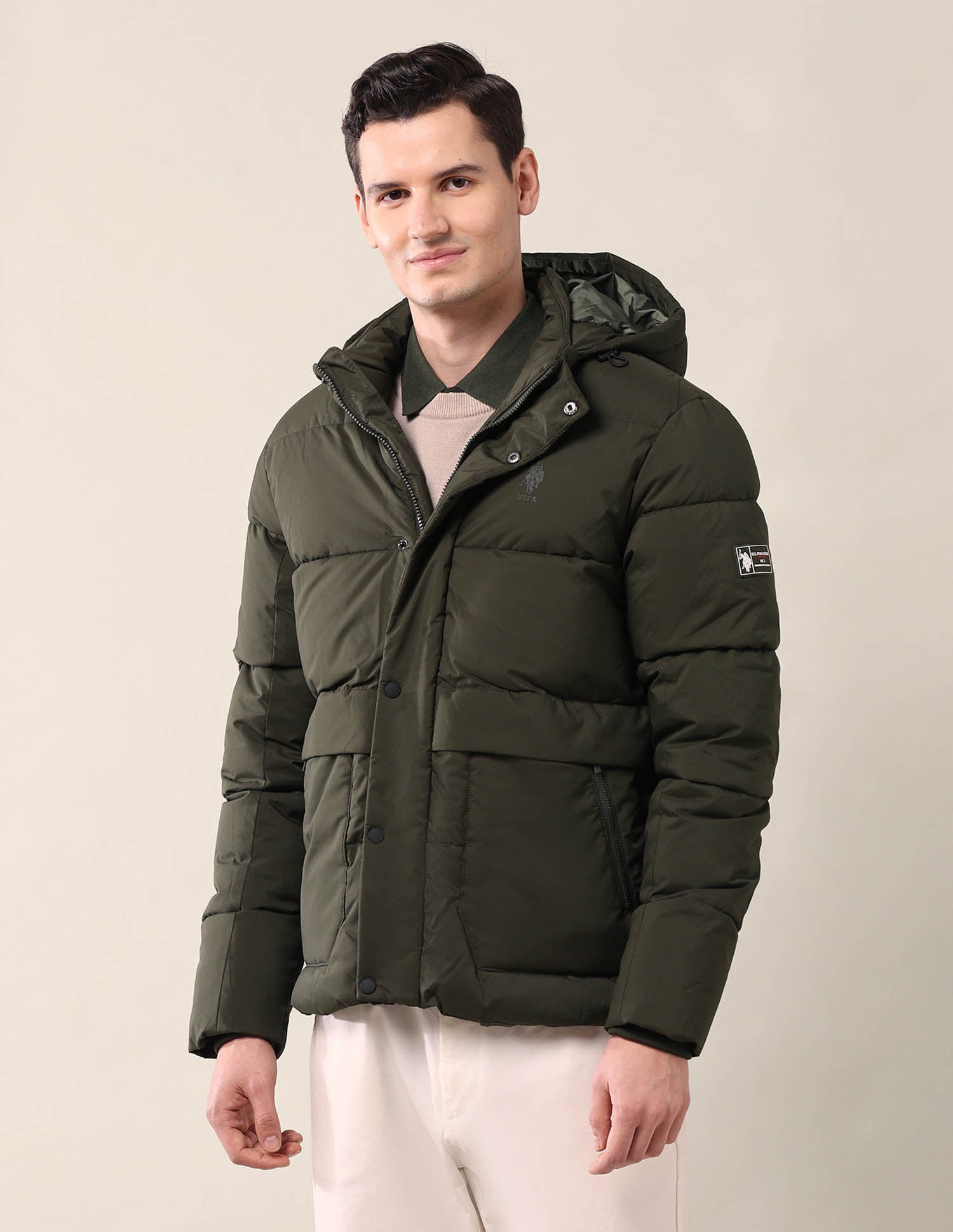 Hooded Regular Fit Puffer Jacket Dark Olive - U.S. POLO ASSN. | Large
