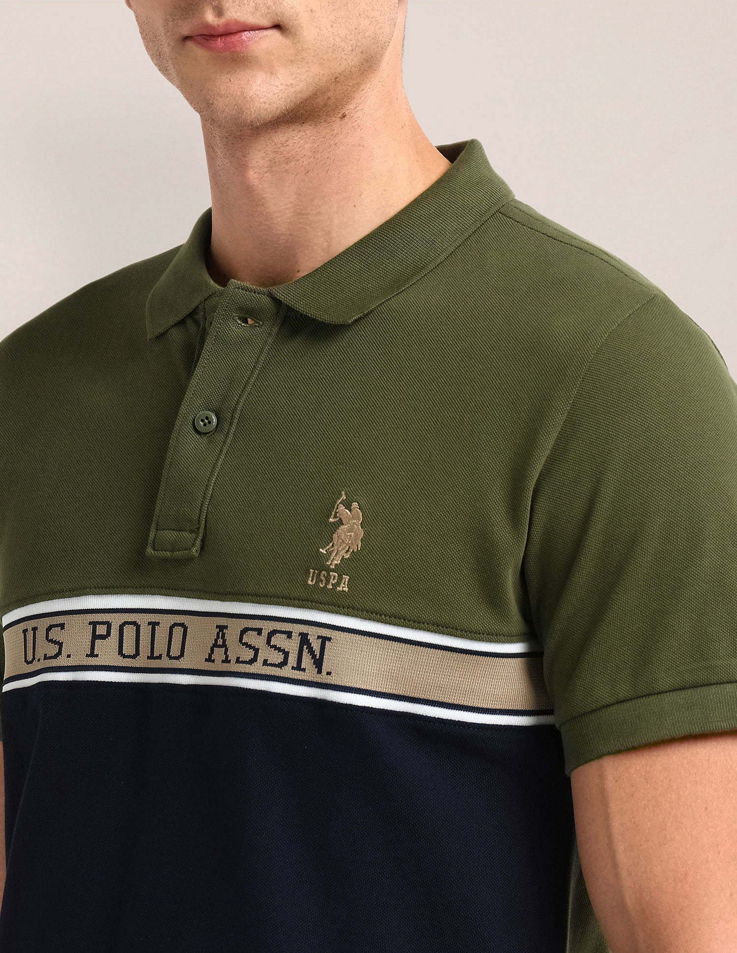 Slim Fit Colour Blocked Polo Shirt Olive - U.S. Polo Assn. India | Large