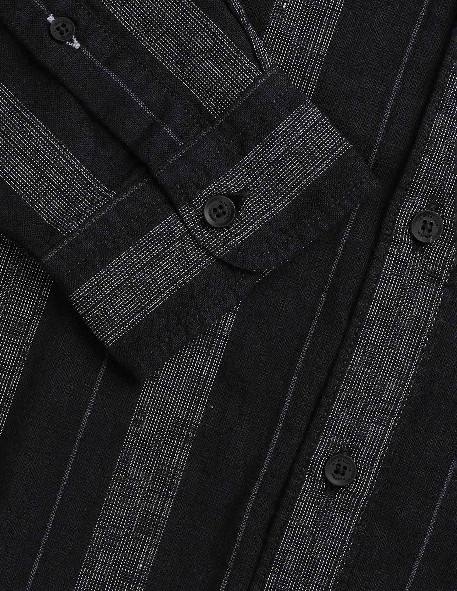 Vertical Striped Self Design Dobby Shirt Dark Navy - U.S. Polo Assn. India | Large