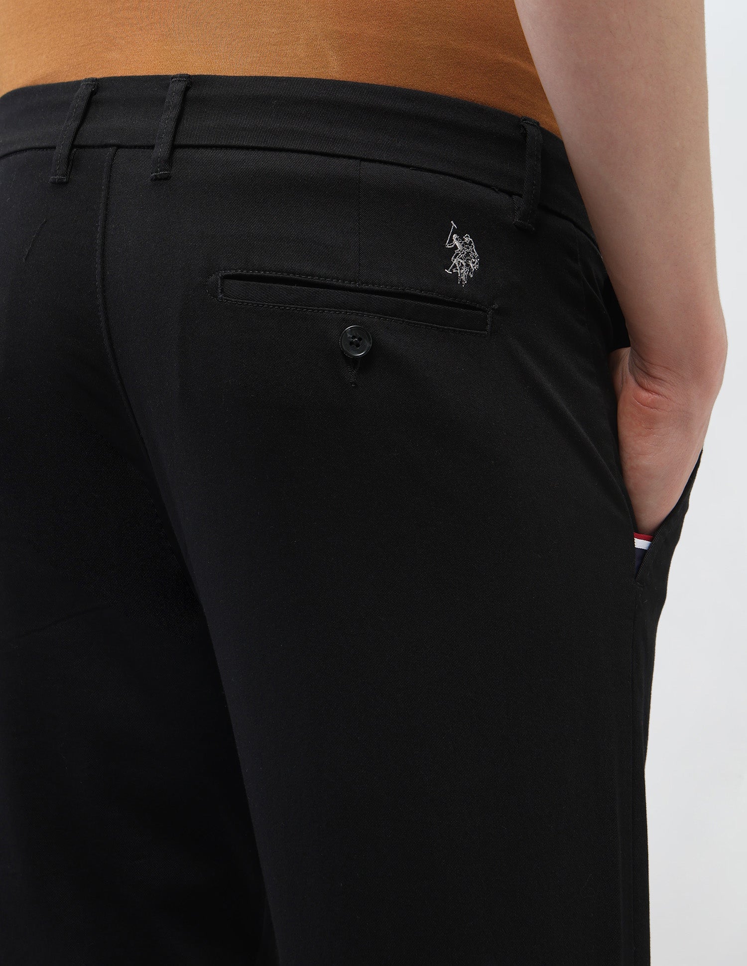 Solid Riley Straight Fit Trousers Black - U.S. Polo Assn. India | Large