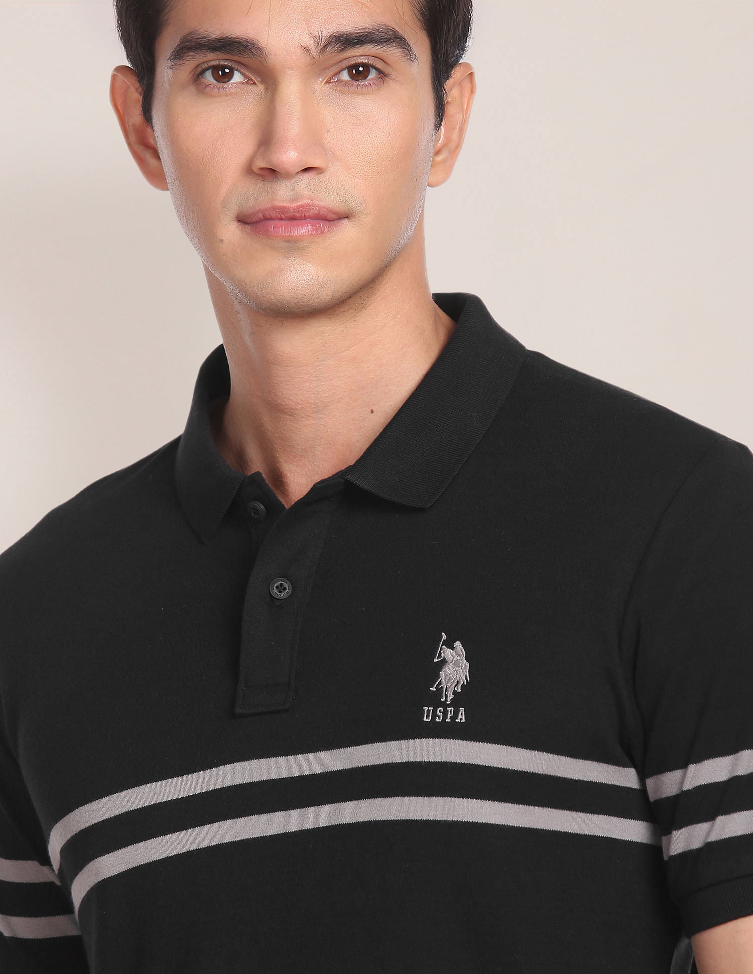 Signature Stripe Slim Fit Polo Shirt Black - U.S. POLO ASSN. | Large