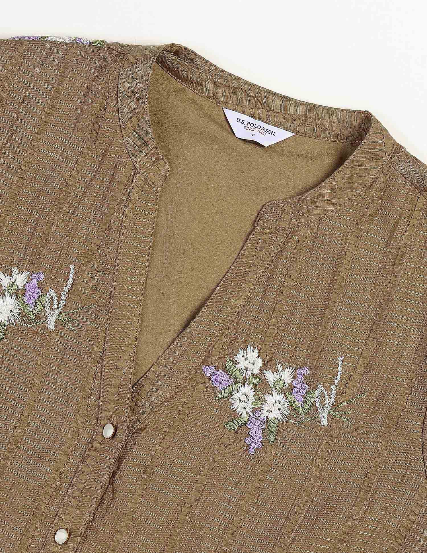 Regular Fit Floral Embroidered Top Brown - U.S. Polo Assn. India | Large