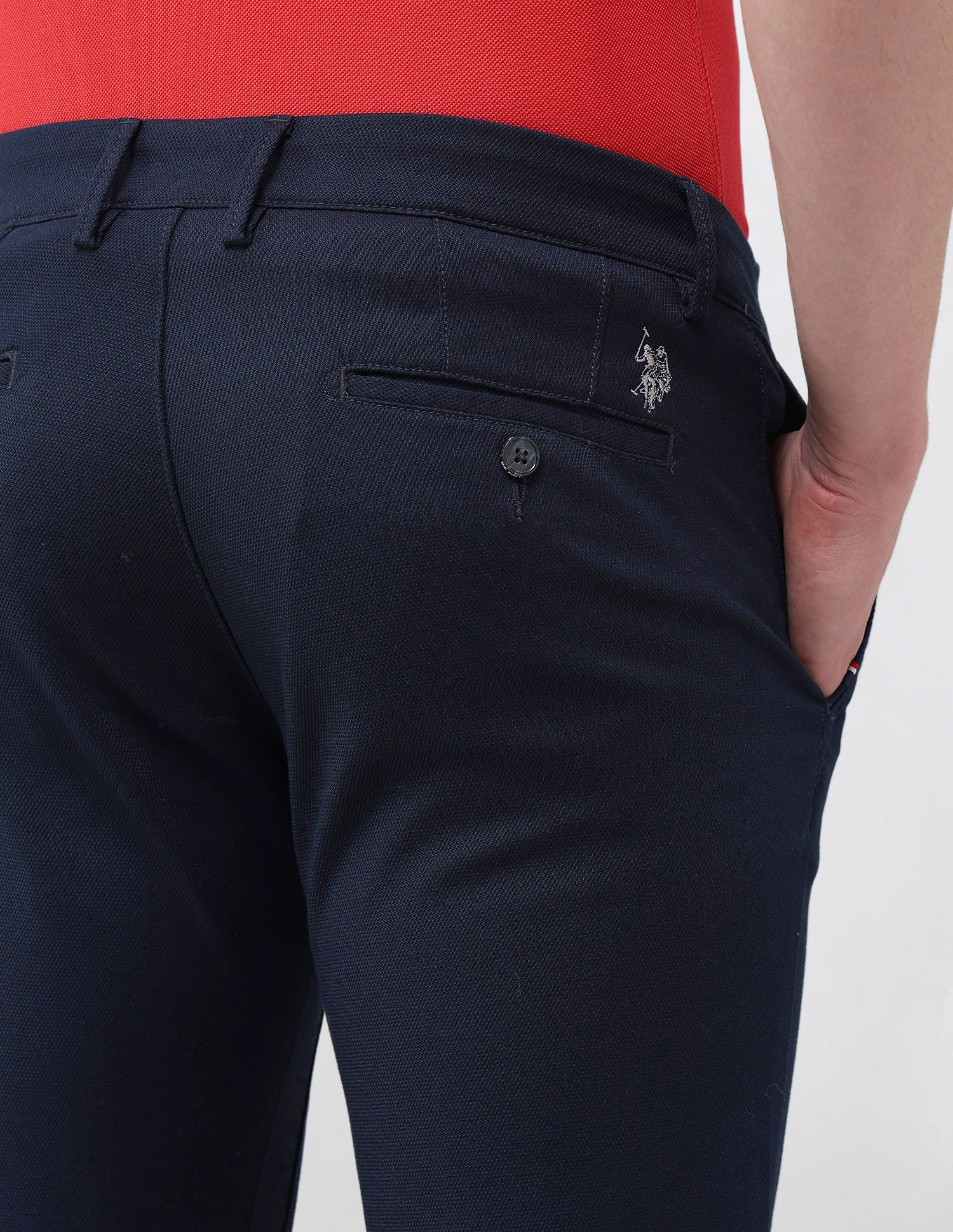 Denver Slim Fit Textured Trousers Navy - U.S. Polo Assn. India | Large