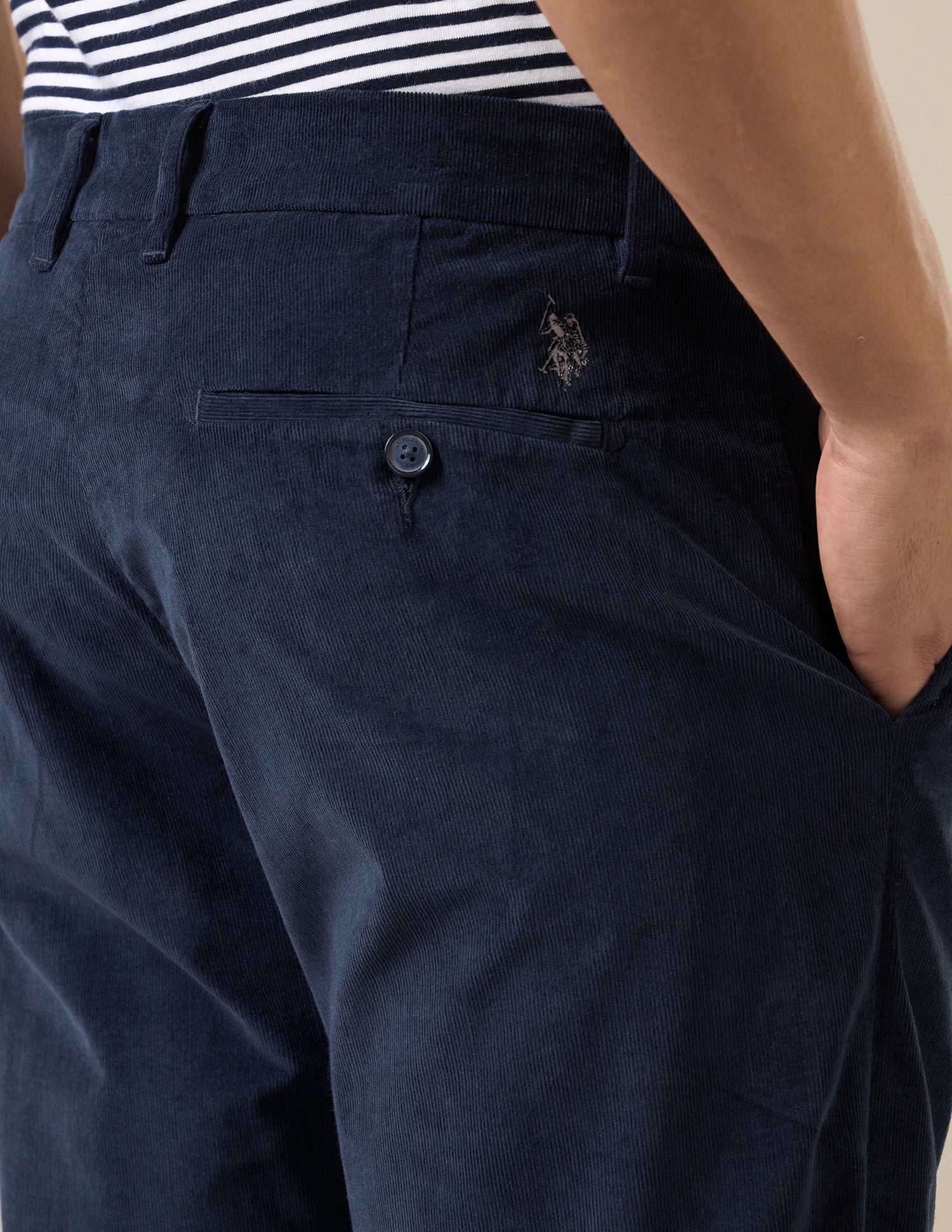 Riley Straight Fit Corduroy Trousers Navy - U.S. Polo Assn. India | Large