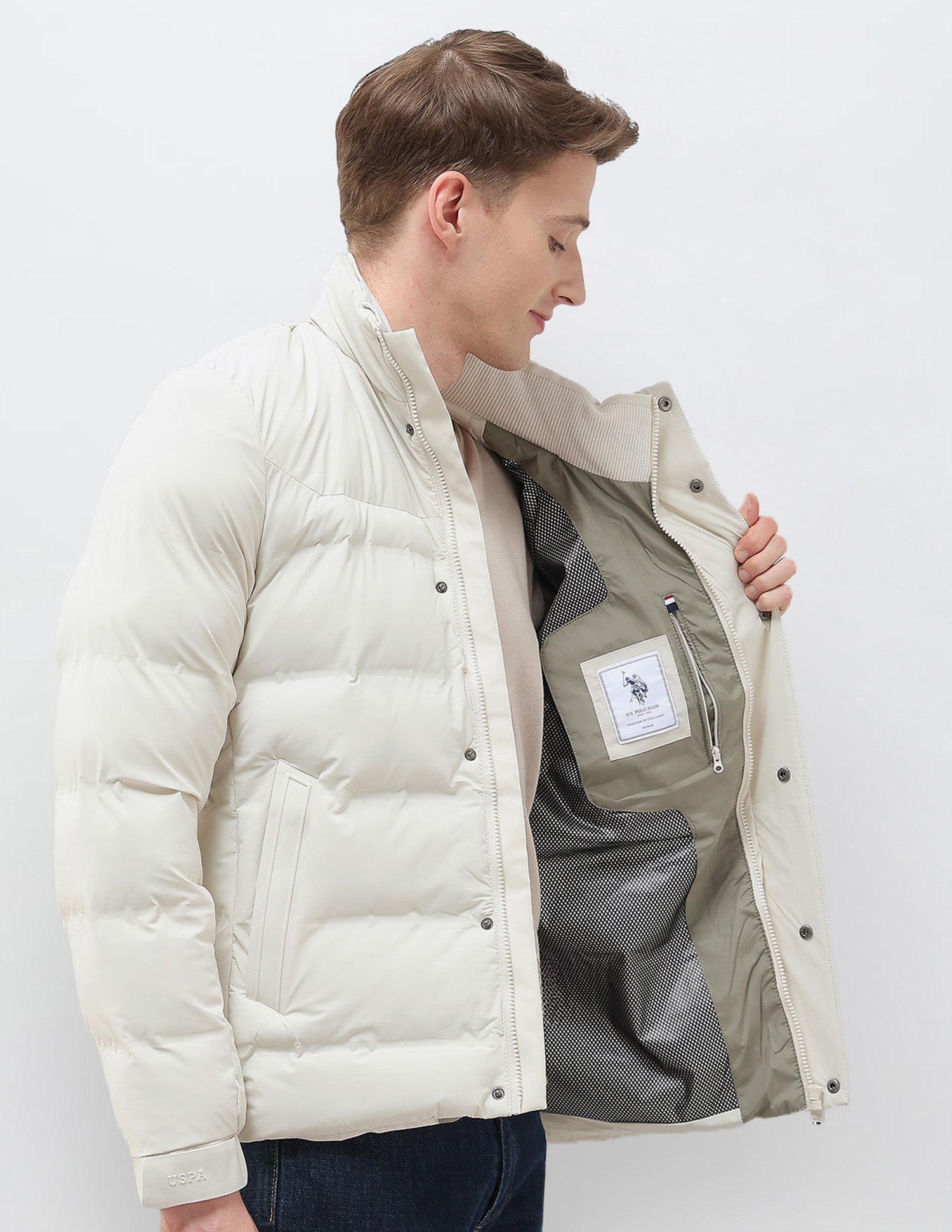High Neck Regular Fit Smartheat Jacket Beige - U.S. POLO ASSN. | Large
