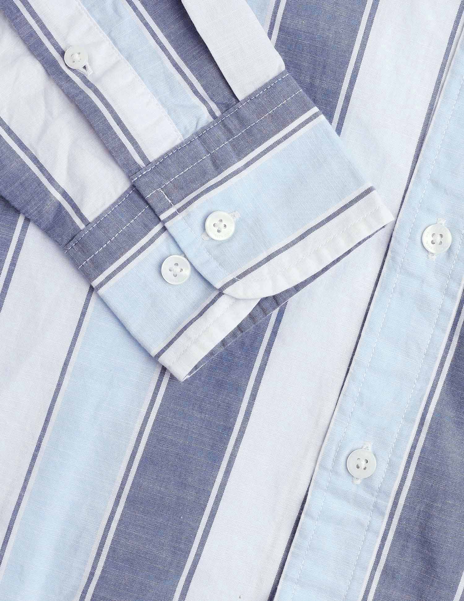 Vertical Striped Pure Cotton Shirt Light Blue - U.S. Polo Assn. India | Large