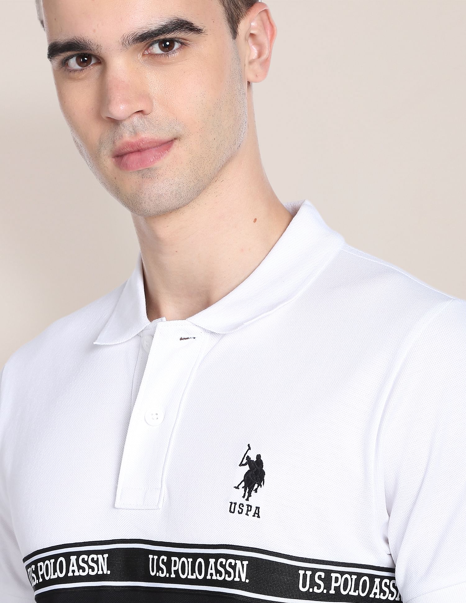 Colour Block Cotton Polo Shirt White - U.S. POLO ASSN. | Large