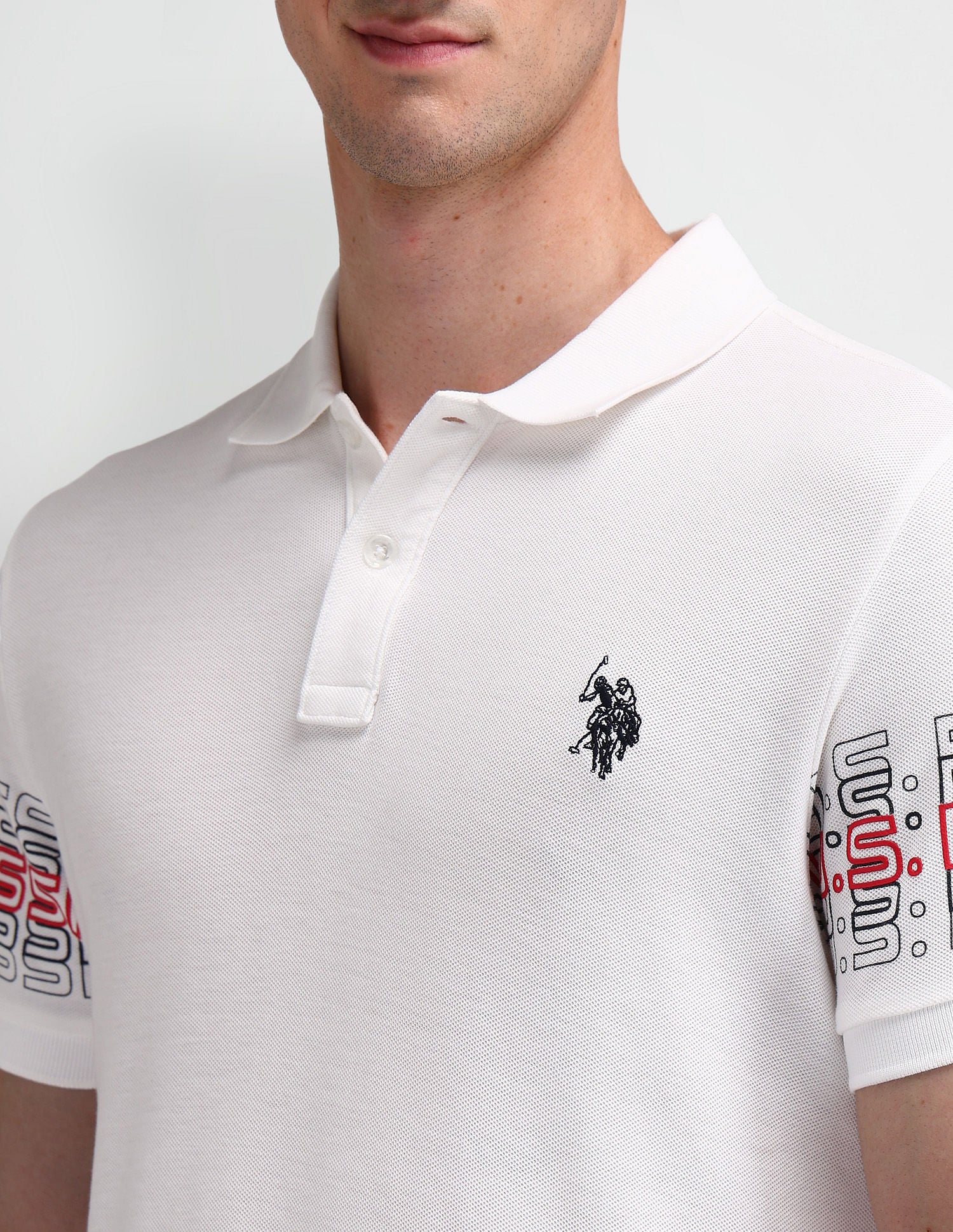 Muscle Fit Typography Polo Shirt White - U.S. Polo Assn. India | Large