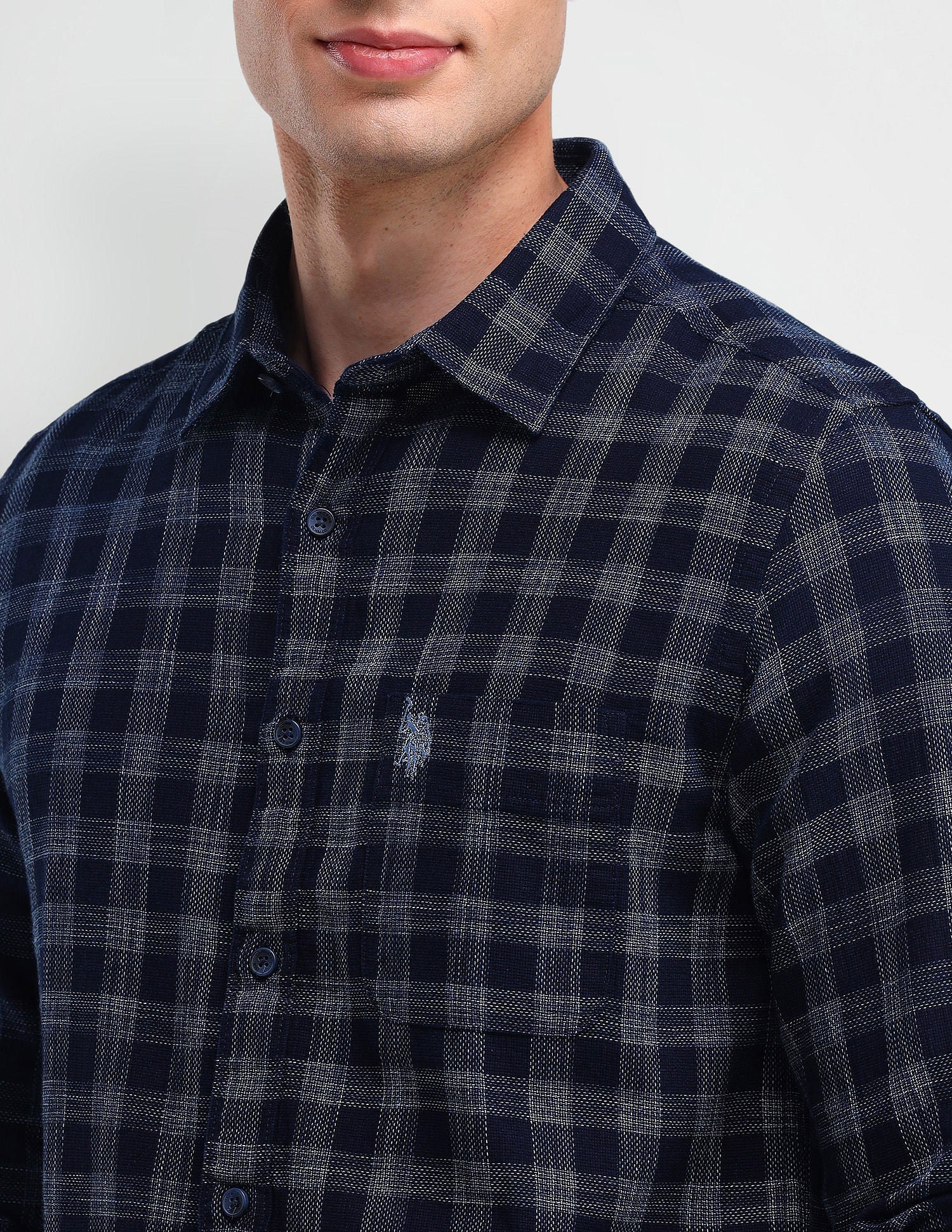 Slim Fit Buffalo Checked Shirt Navy - U.S. Polo Assn. India | Large