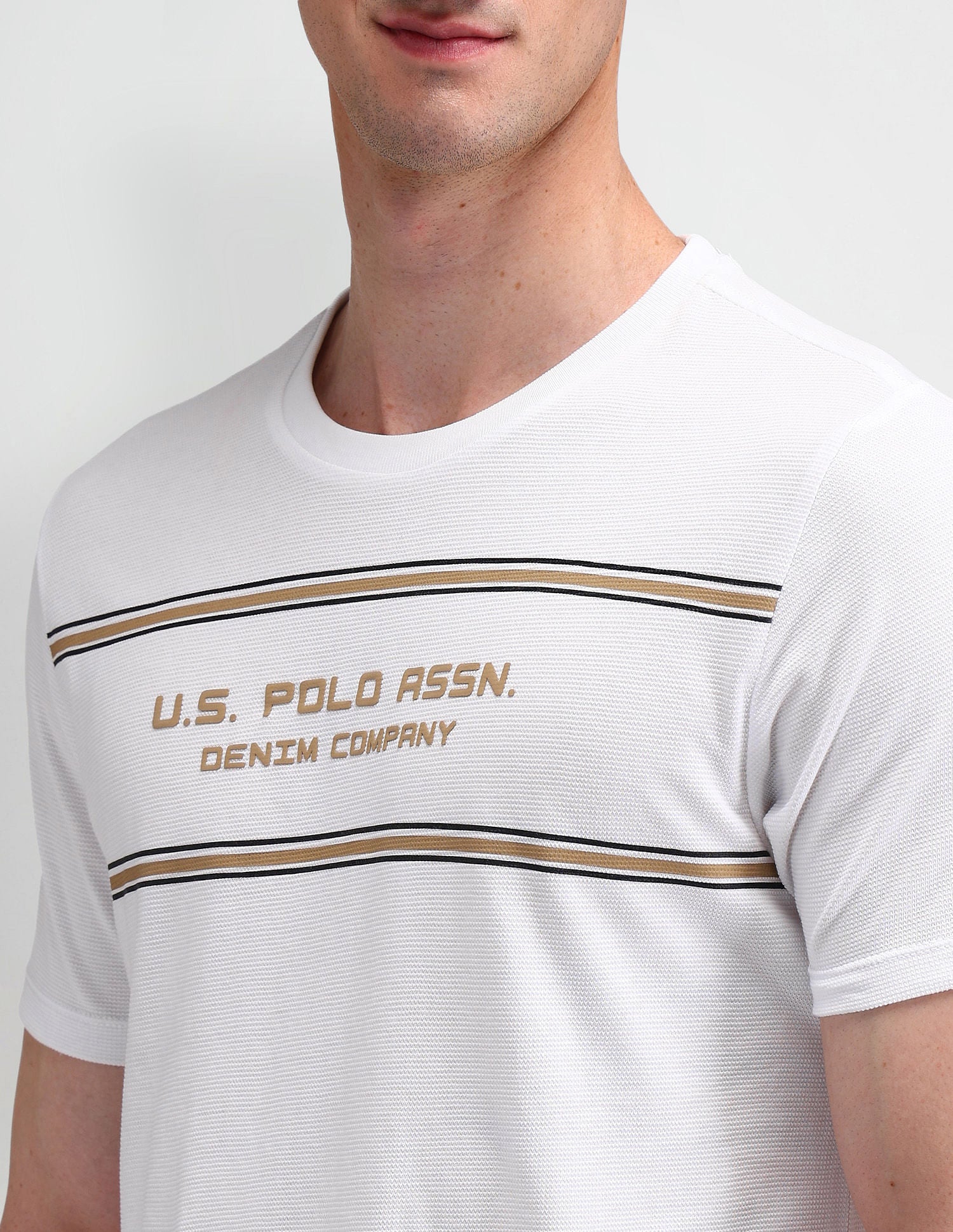 Muscle Fit Horizontal Striped T-Shirt White - U.S. Polo Assn. India | Large
