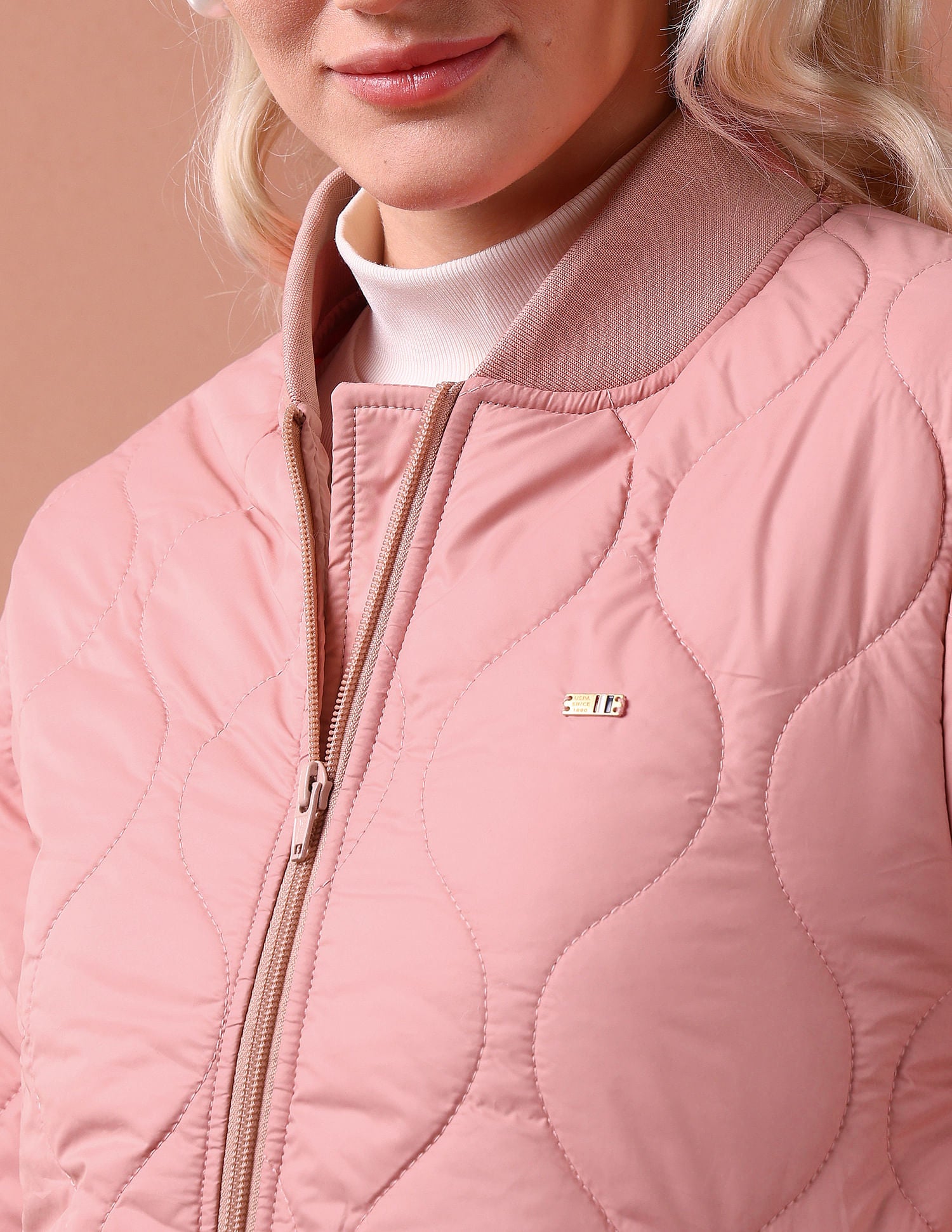 Stand Collar Quilted Jacket Peach - U.S. Polo Assn. India | Large