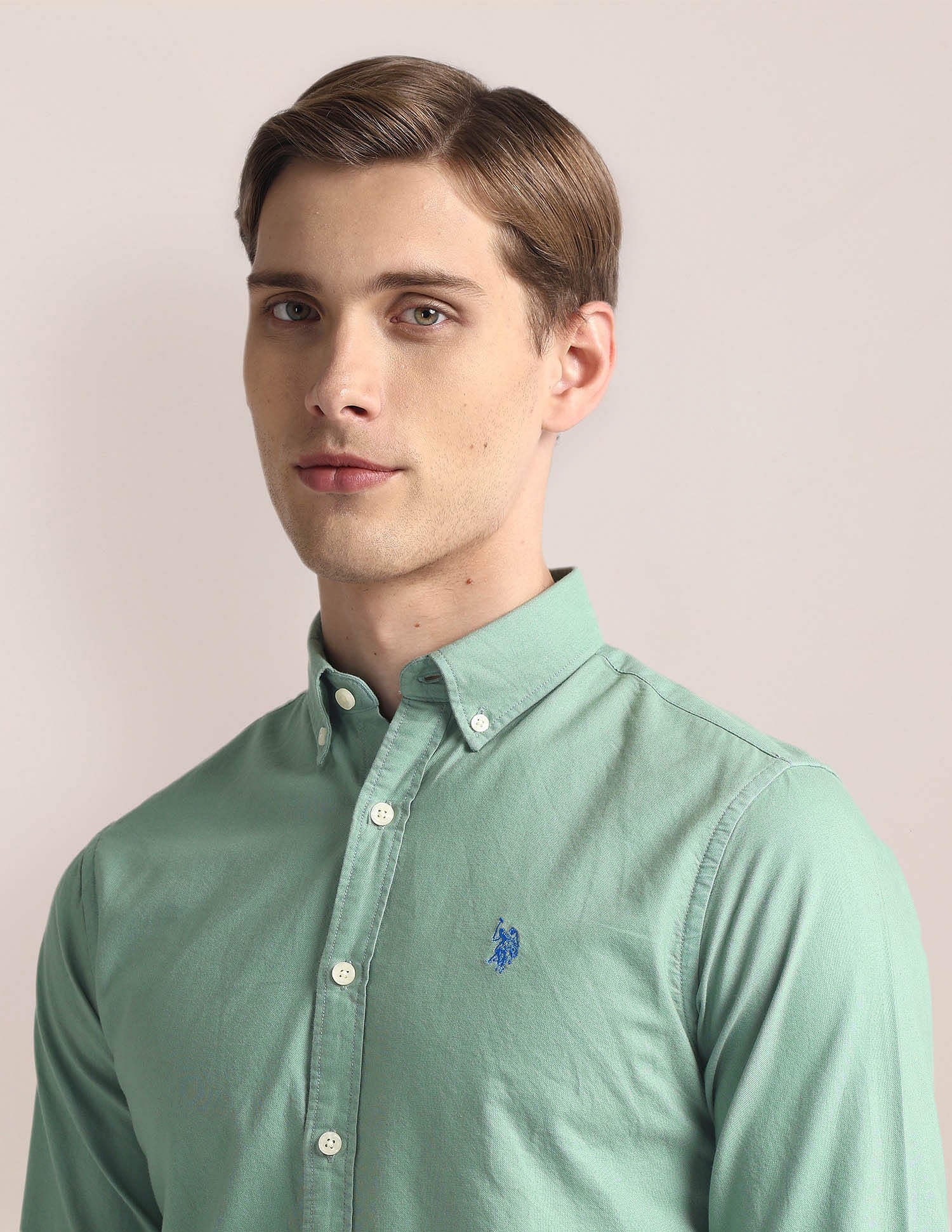 Tailored Fit Dobby Shirt Green - U.S. Polo Assn. India | Large