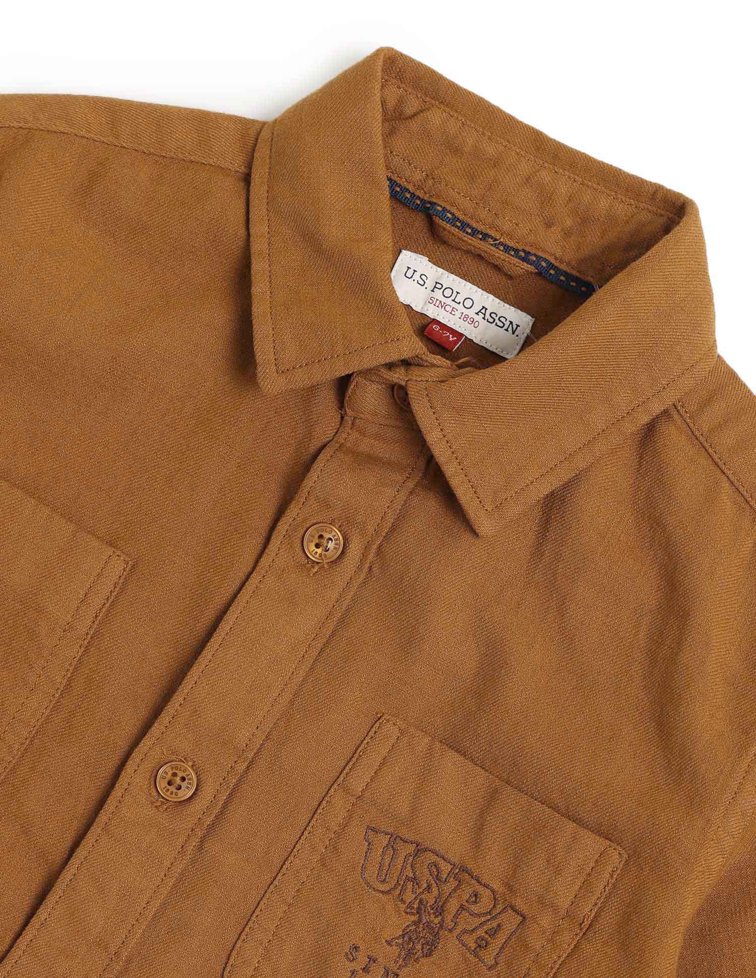 Boys Solid Regular Fit Shirt Brown - U.S. POLO ASSN. | Large