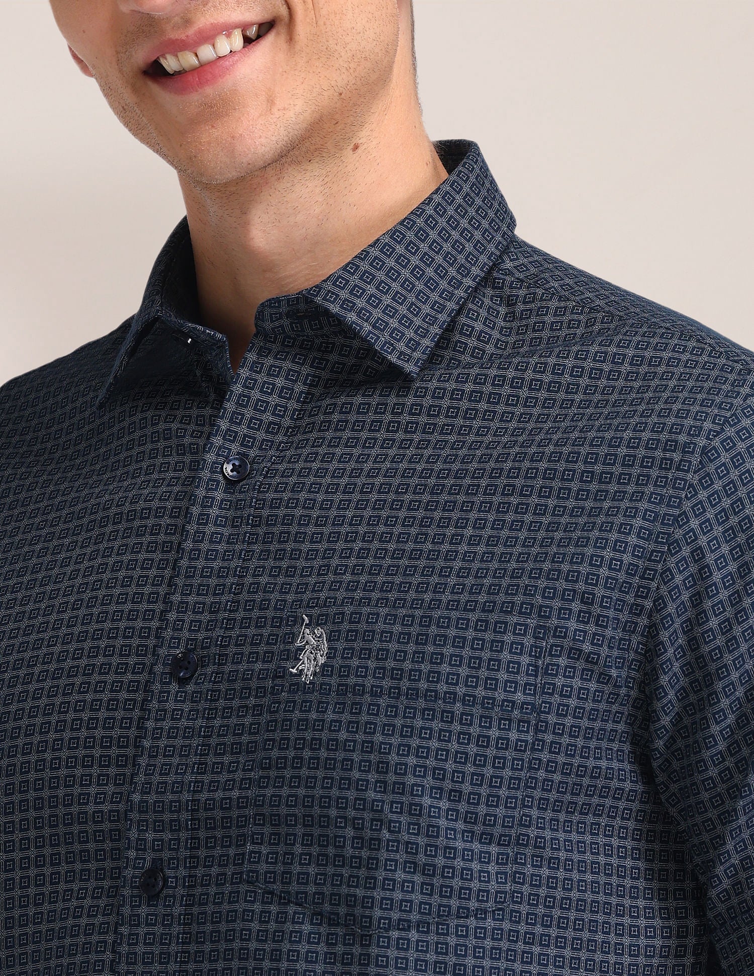 Tailored Fit Printed Shirt Blue - U.S. Polo Assn. India | Large