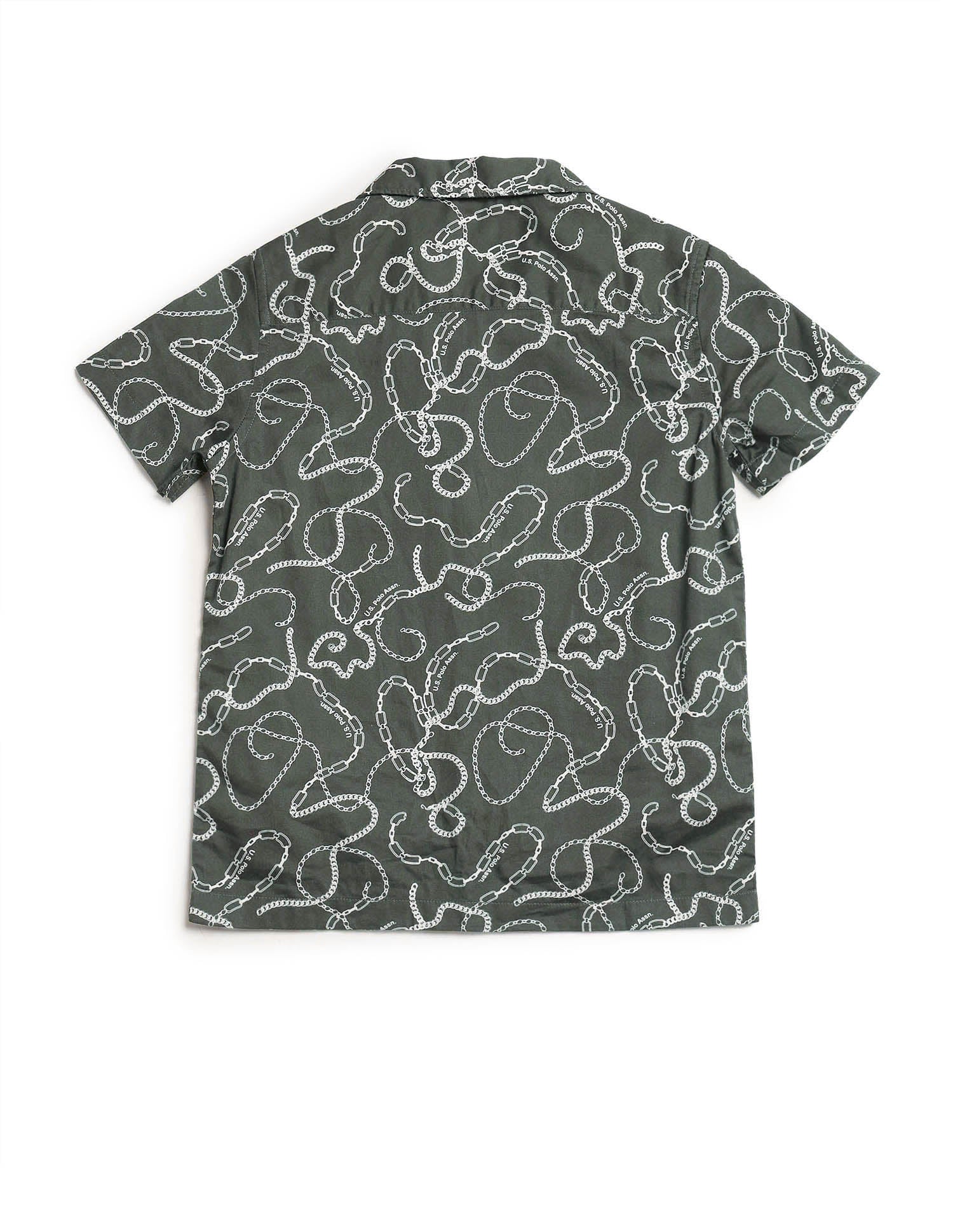 Boys All Over Printed Satin Shirt Olive - U.S. POLO ASSN. | Large