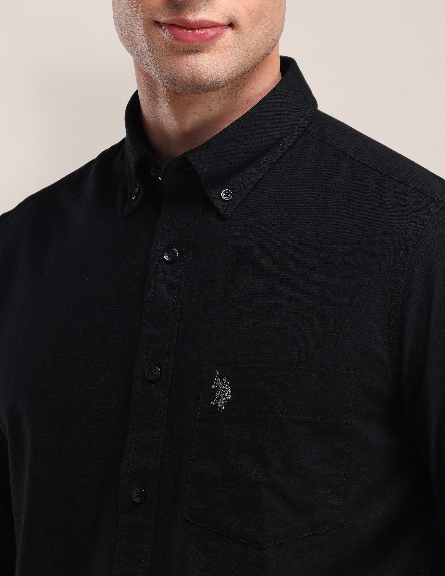 Tailored Fit Solid Shirt Black - U.S. Polo Assn. India | Large