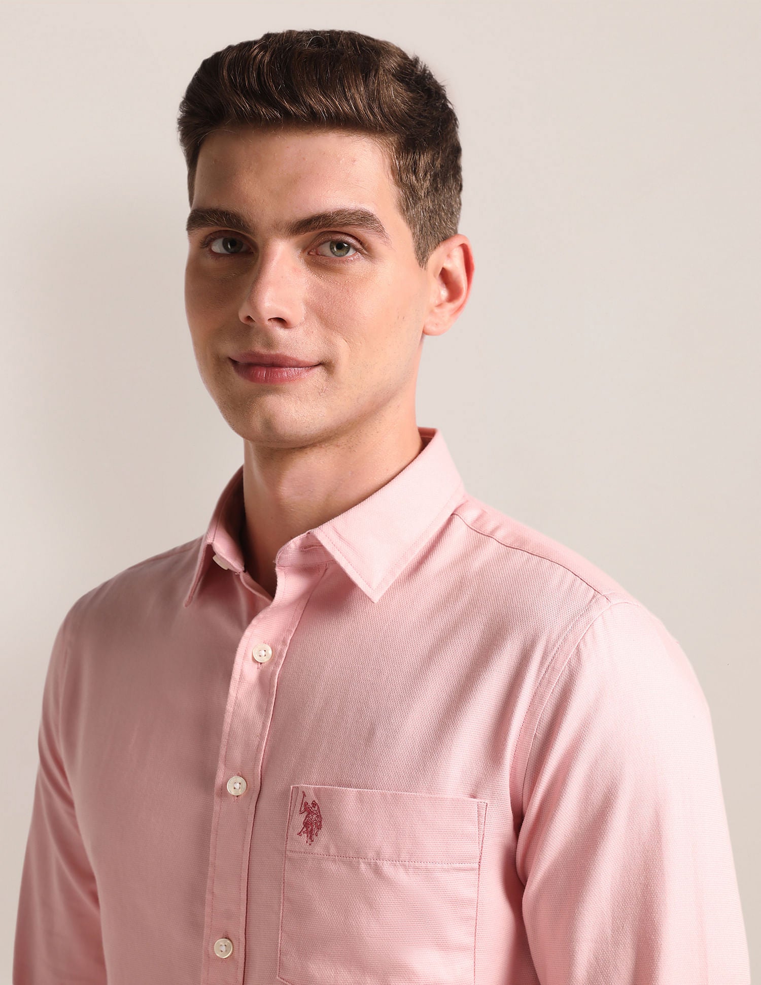 Tailored Regular Fit Solid Shirt Pink - U.S. Polo Assn. India | Large