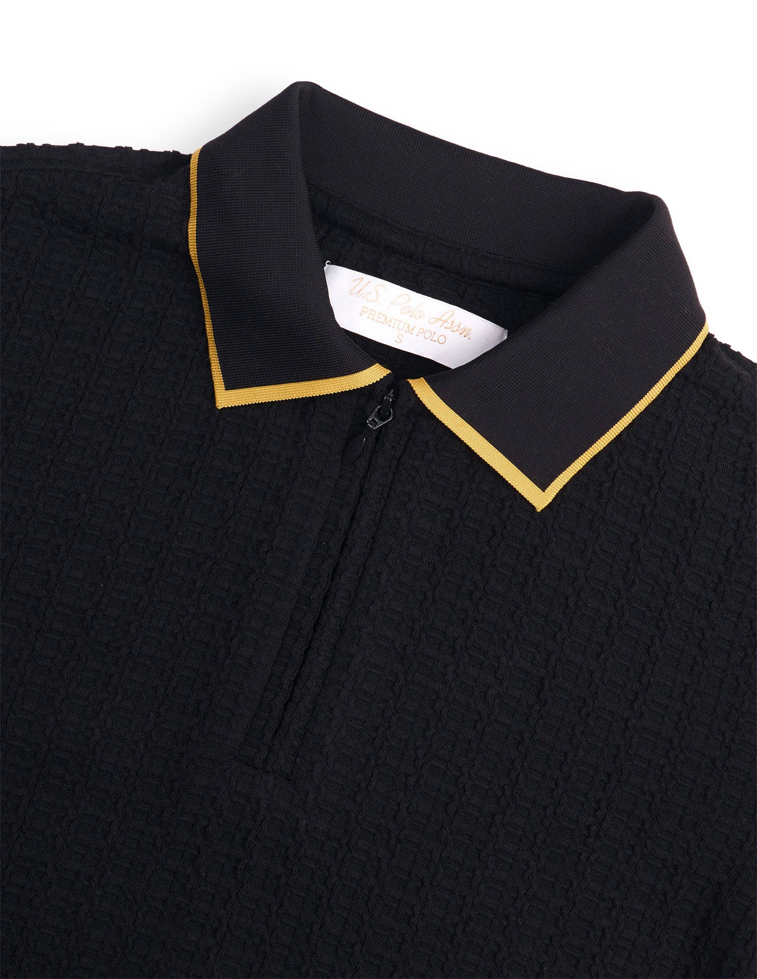 Textured Regular Fit Zipper Polo Shirt Black - U.S. Polo Assn. India | Large