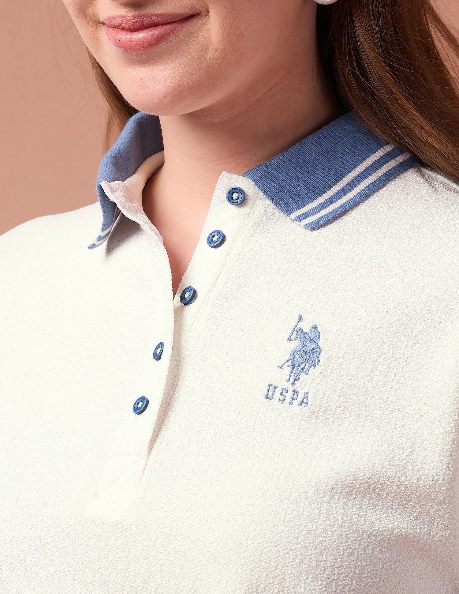 Oversized Textured Knit Polo Shirt Off White - U.S. Polo Assn. India | Large