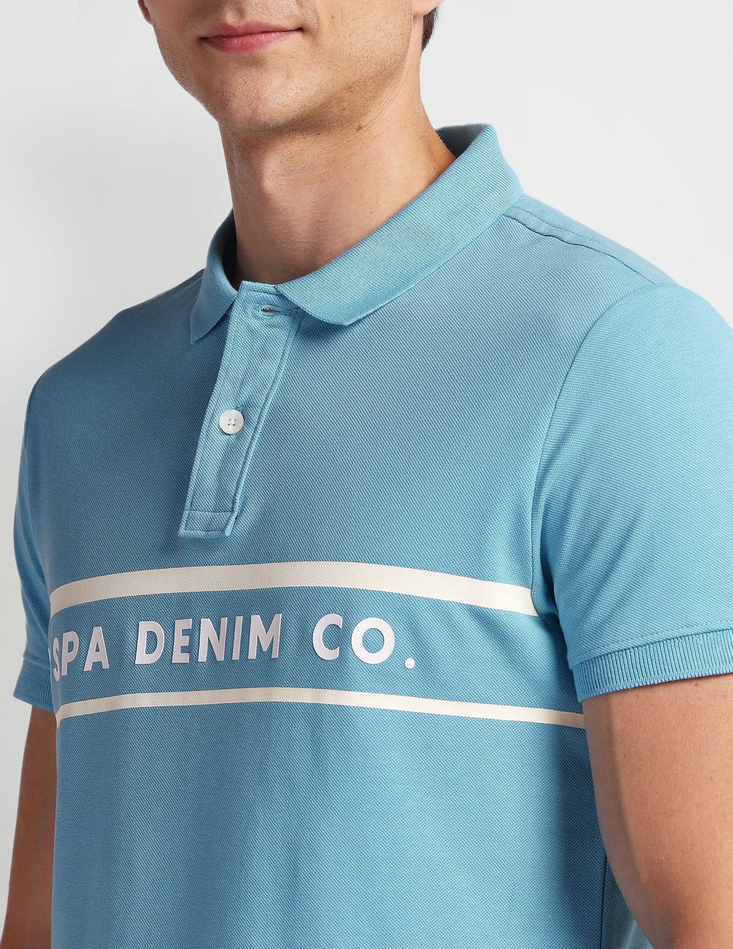 Brand Print Pique Polo Shirt Blue - U.S. Polo Assn. India | Large