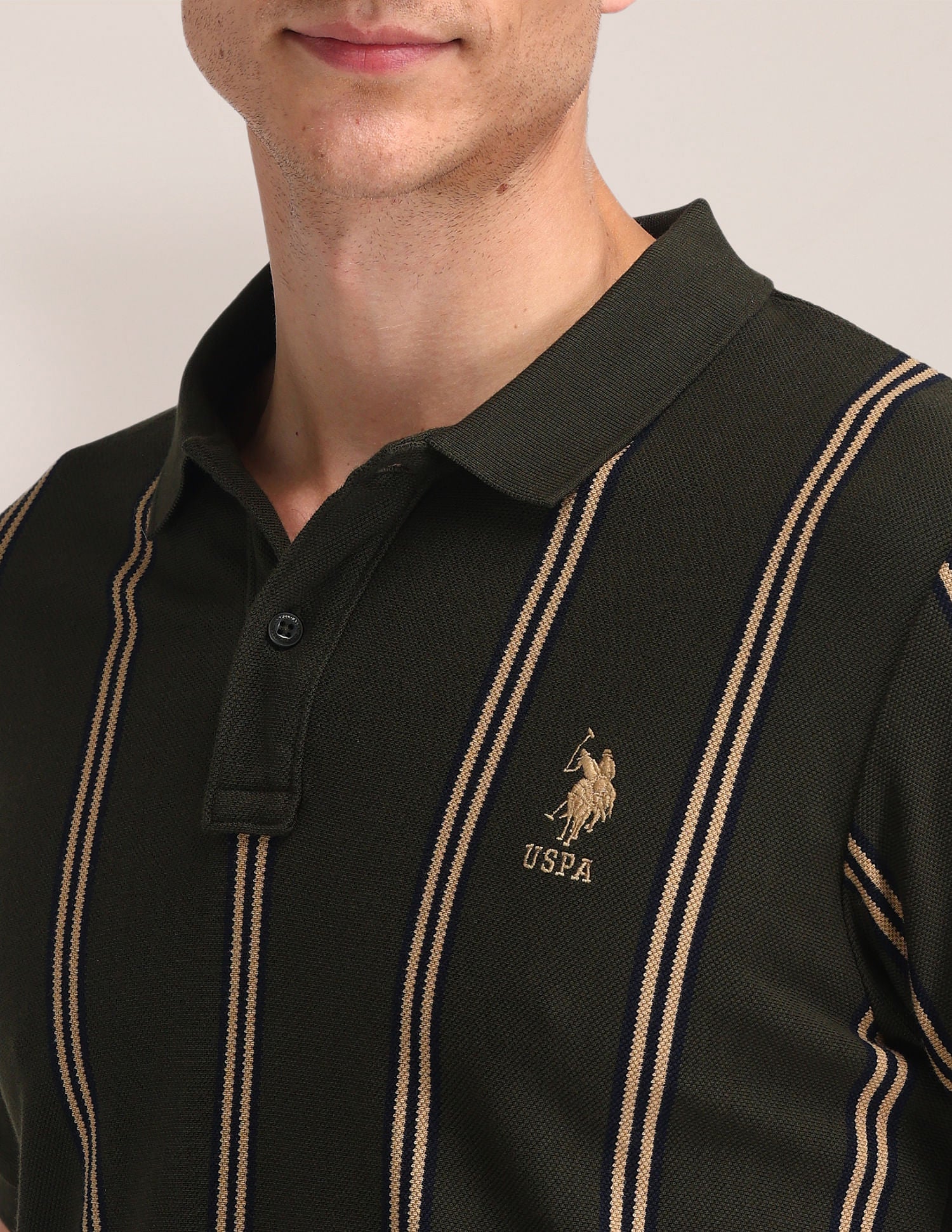 Vertical Striped Slim Polo Shirt Olive - U.S. POLO ASSN. | Large