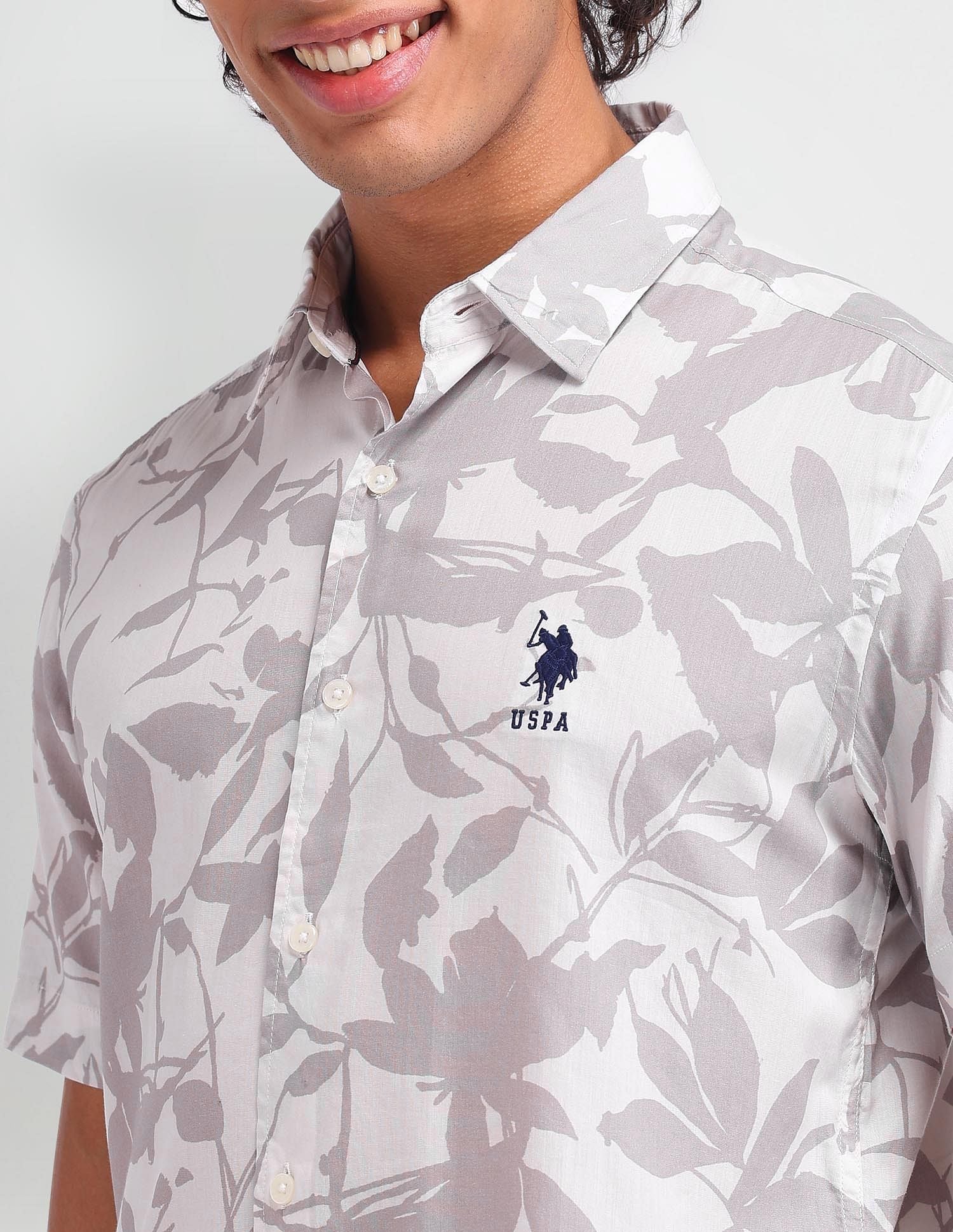 Slim Fit Floral Printed Shirt Taupe - U.S. Polo Assn. India | Large