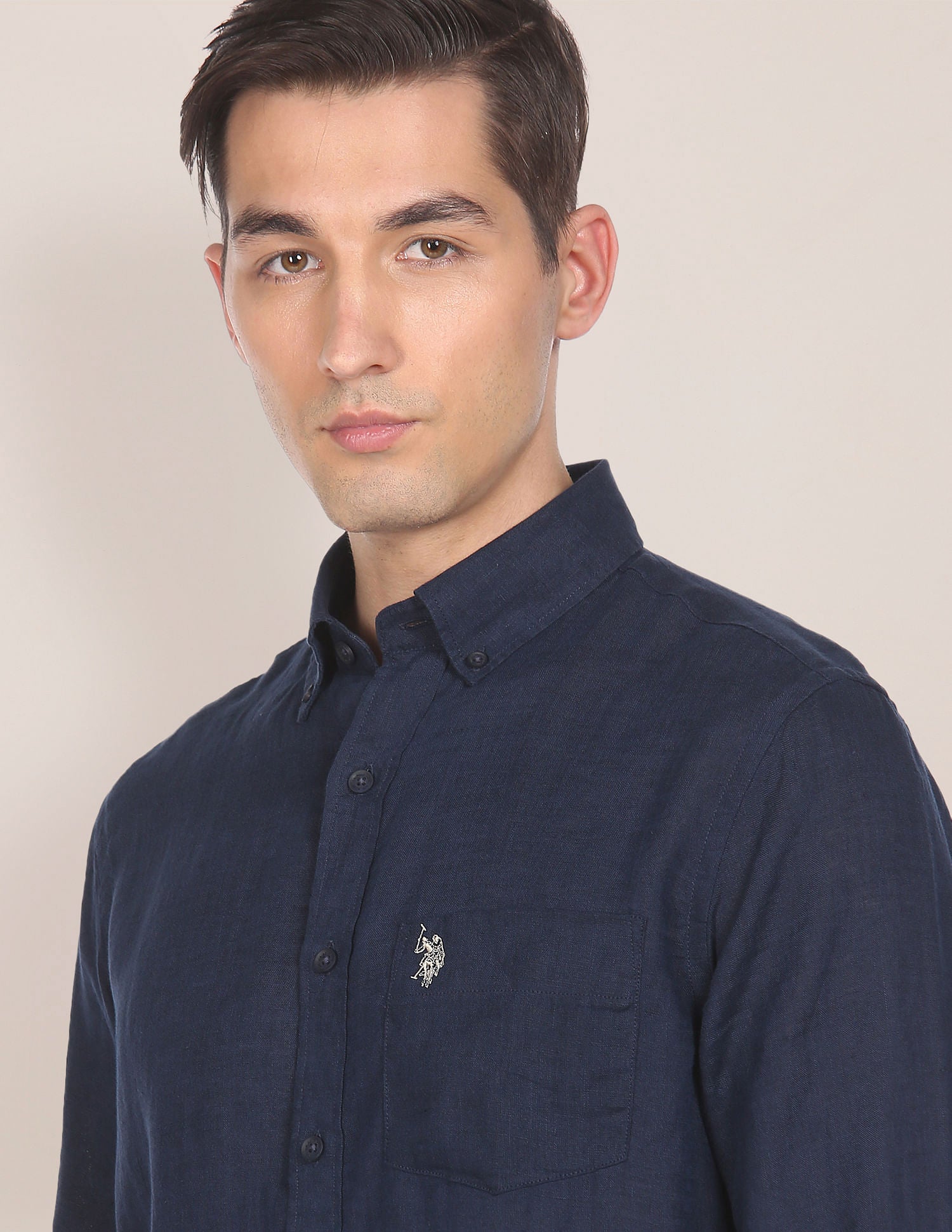 Solid Linen Casual Shirt Navy - U.S. Polo Assn. India | Large
