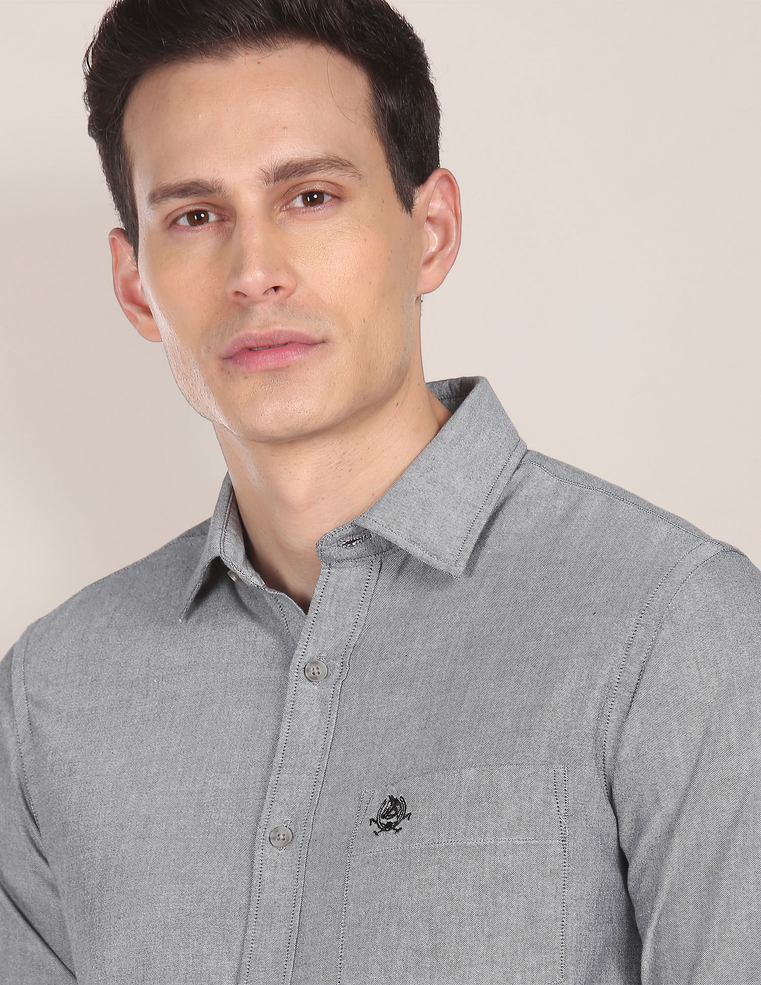 Rounded Cuff Cotton Solid Casual Shirt Grey - U.S. Polo Assn. India | Large