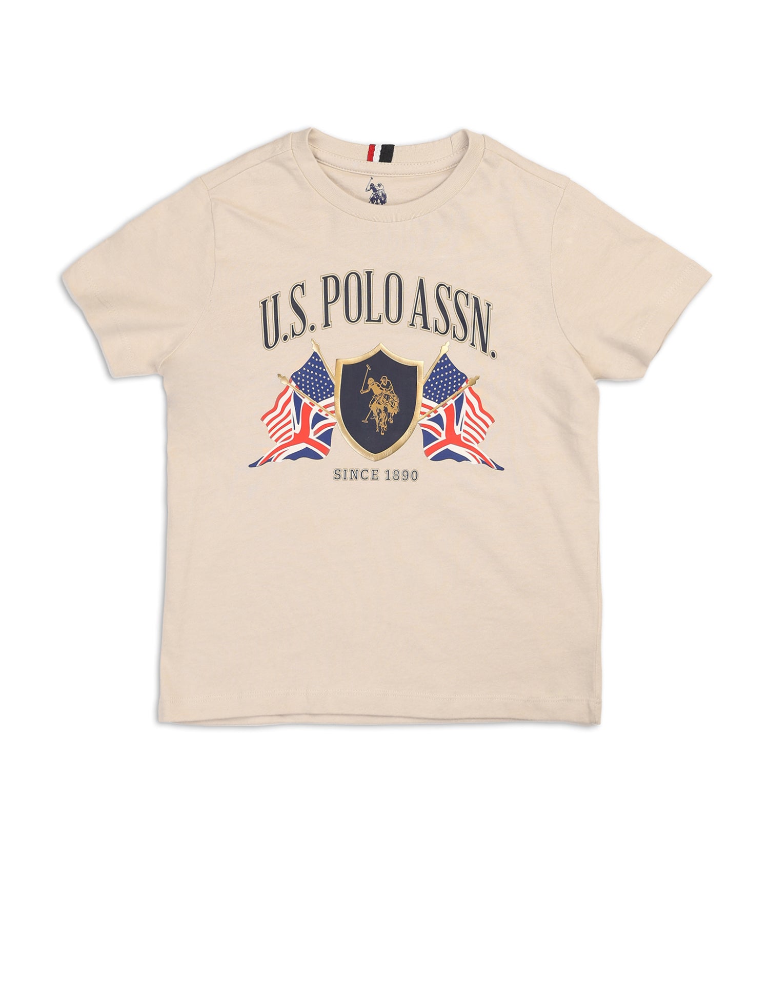 Boys Graphic Printed Pure Cotton T Shirt Beige - U.S. POLO ASSN. | Large
