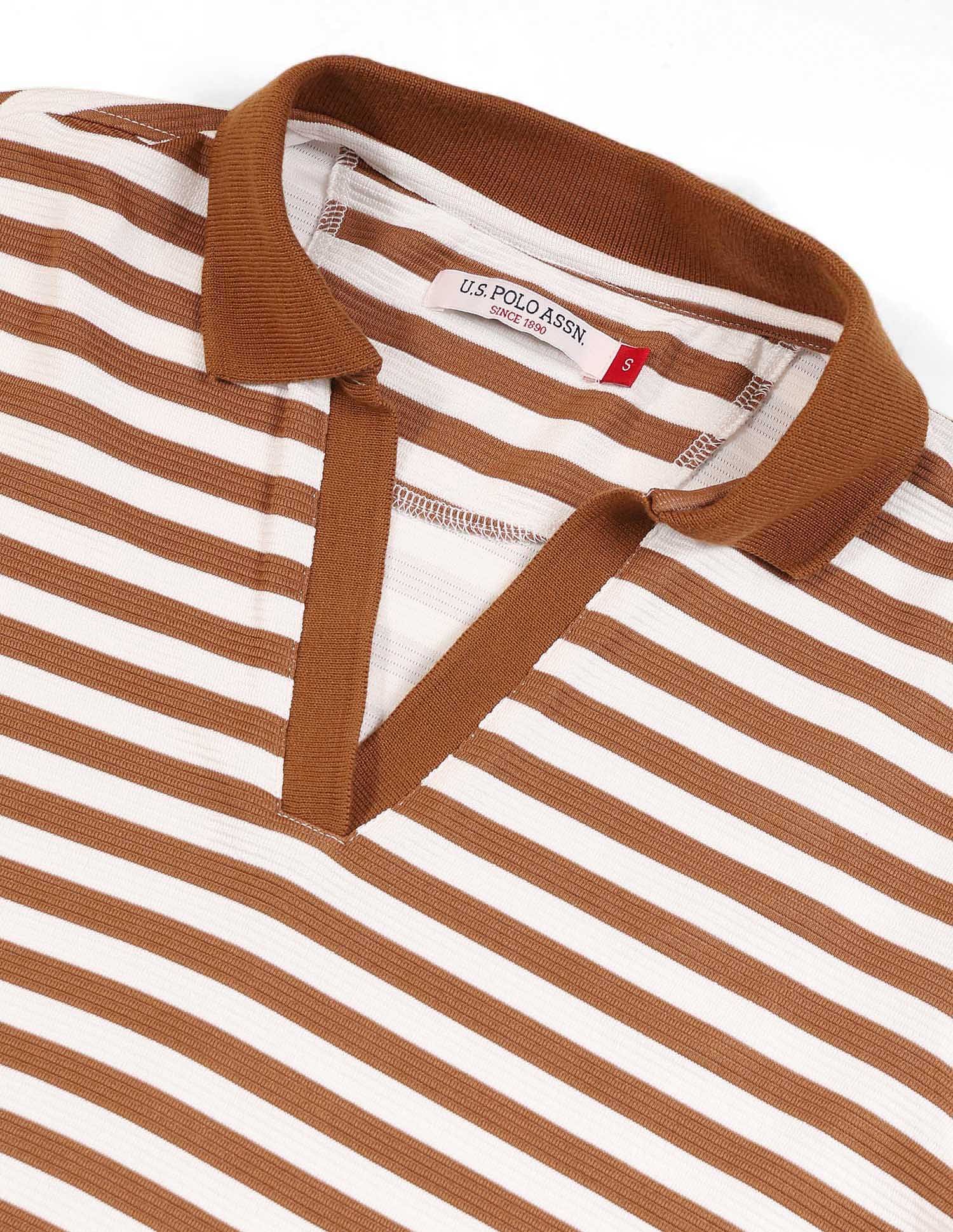 Relaxed Fit Vertical Striped Polo Shirt Brown - U.S. Polo Assn. India | Large