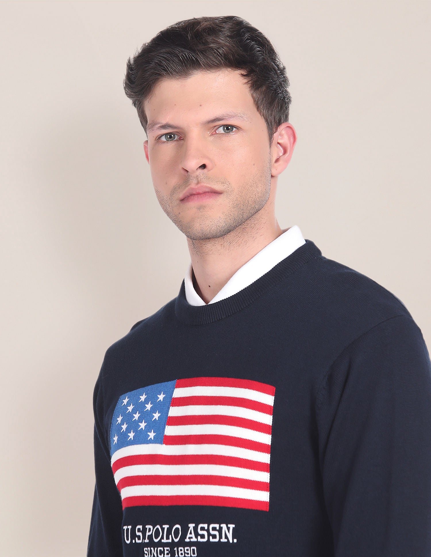 Crew Neck Brand Embroidered Sweater Navy - U.S. POLO ASSN. | Large