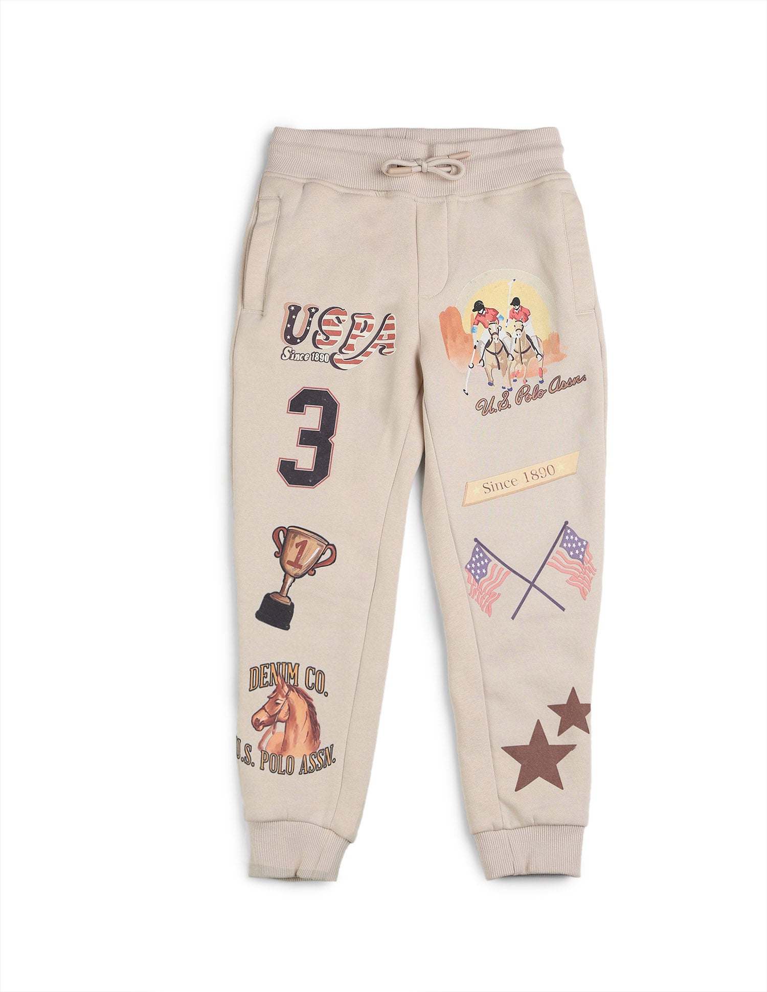 Boys Graphic Brand Printed Regular Fit Joggers Light Brown - U.S. POLO ASSN. | Large