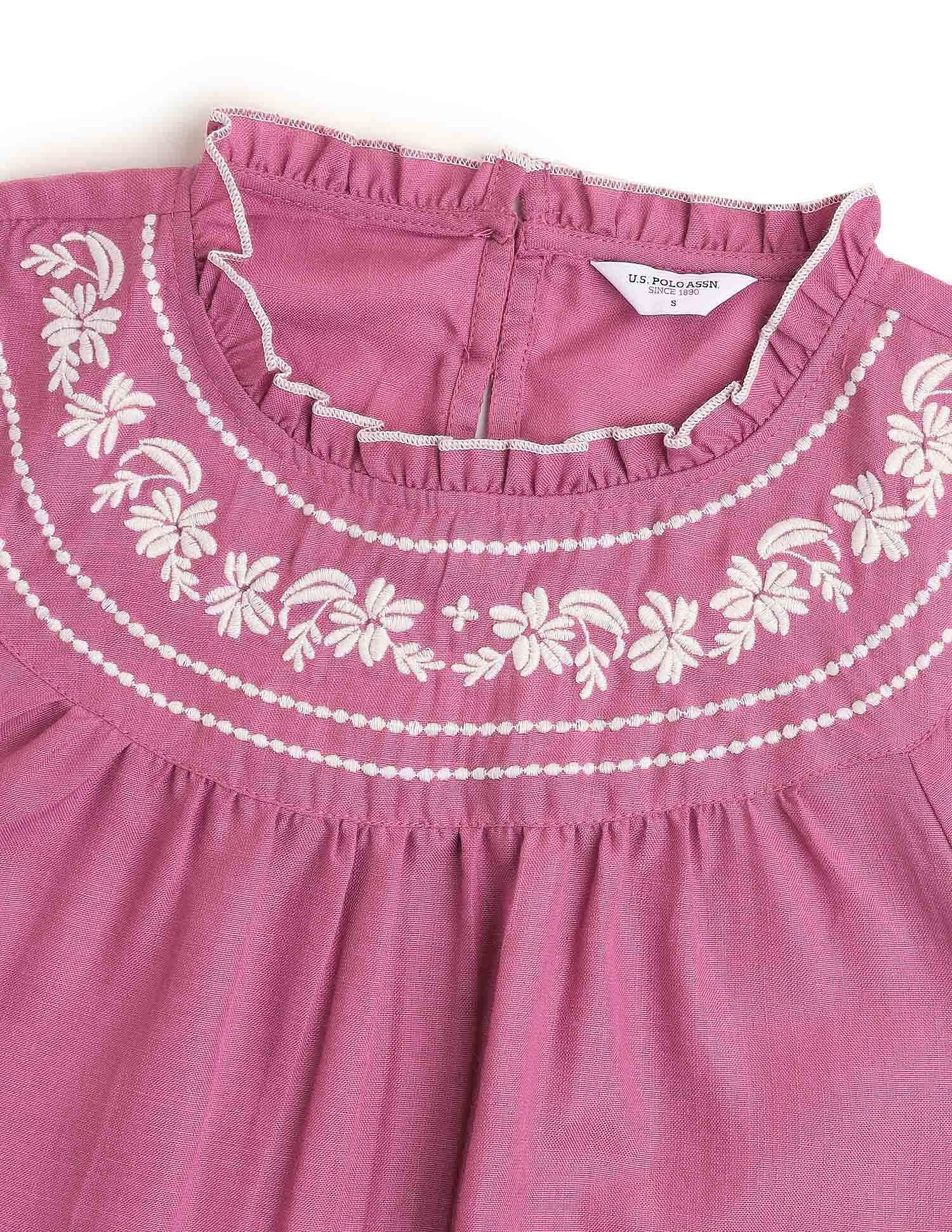 Yoke Embroidered Frill Top Pink - U.S. POLO ASSN. | Large