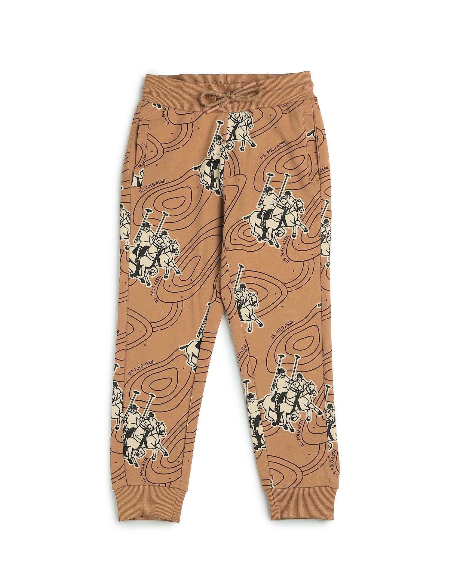 Boys Graphic Brand Printed Regular Fit Joggers Light Brown - U.S. POLO ASSN. | Large