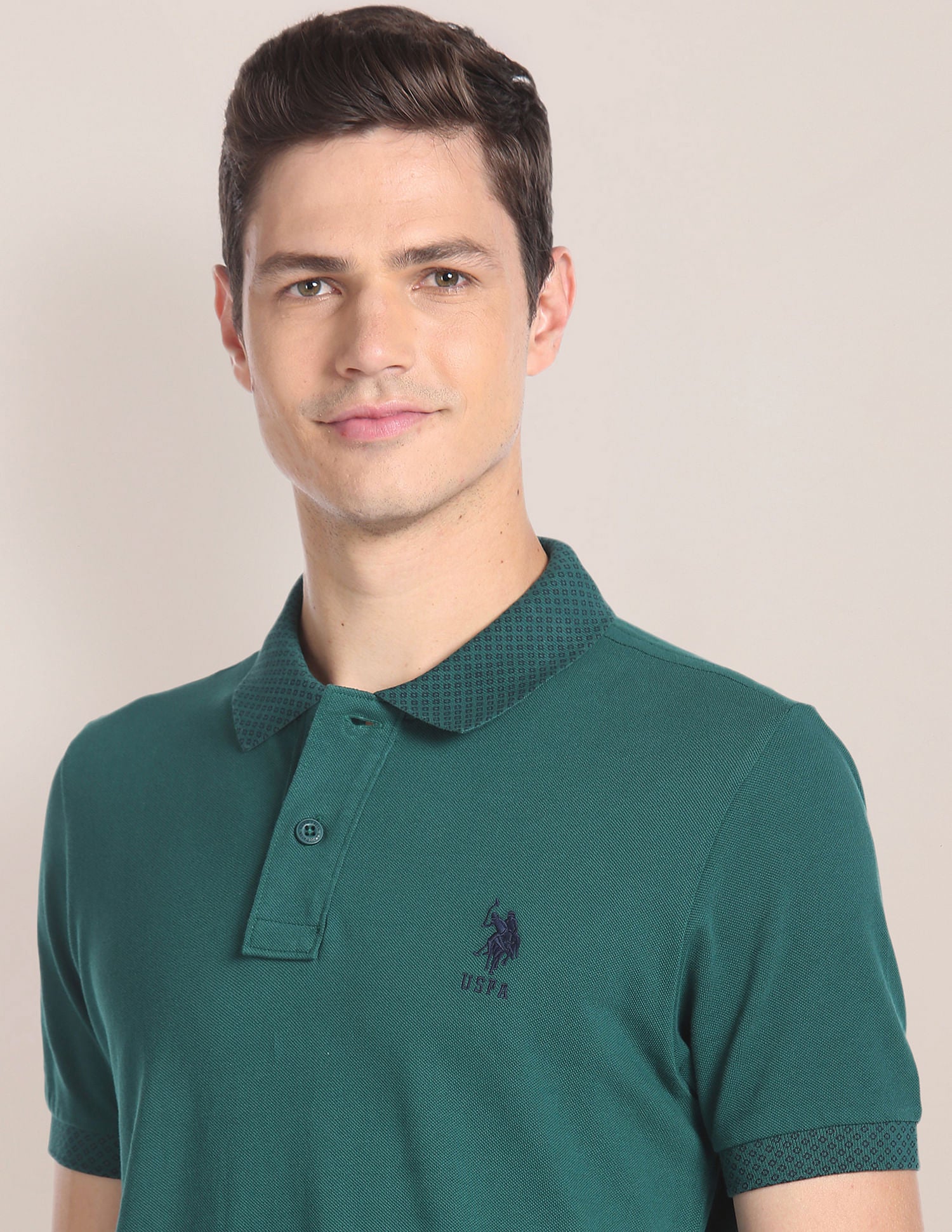 Solid Cotton Polo Shirt Green - U.S. Polo Assn. India | Large