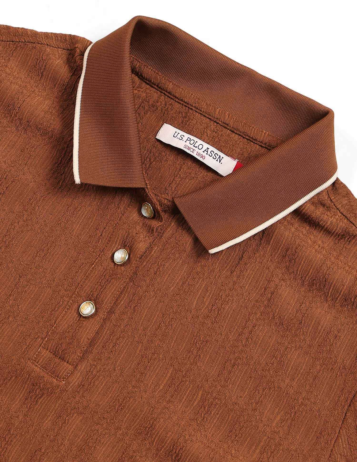 Boxy Fit Textured Polo Shirt Brown - U.S. POLO ASSN. | Large