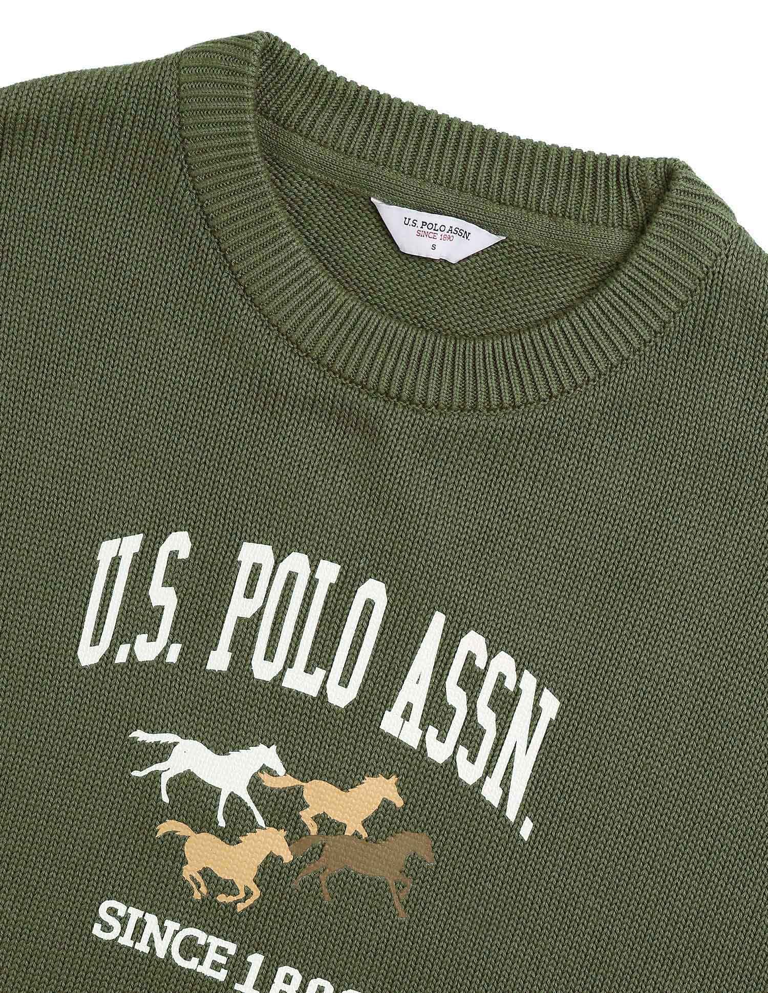 Brand Printed Regular Fit Sweater Green - U.S. POLO ASSN. | Large